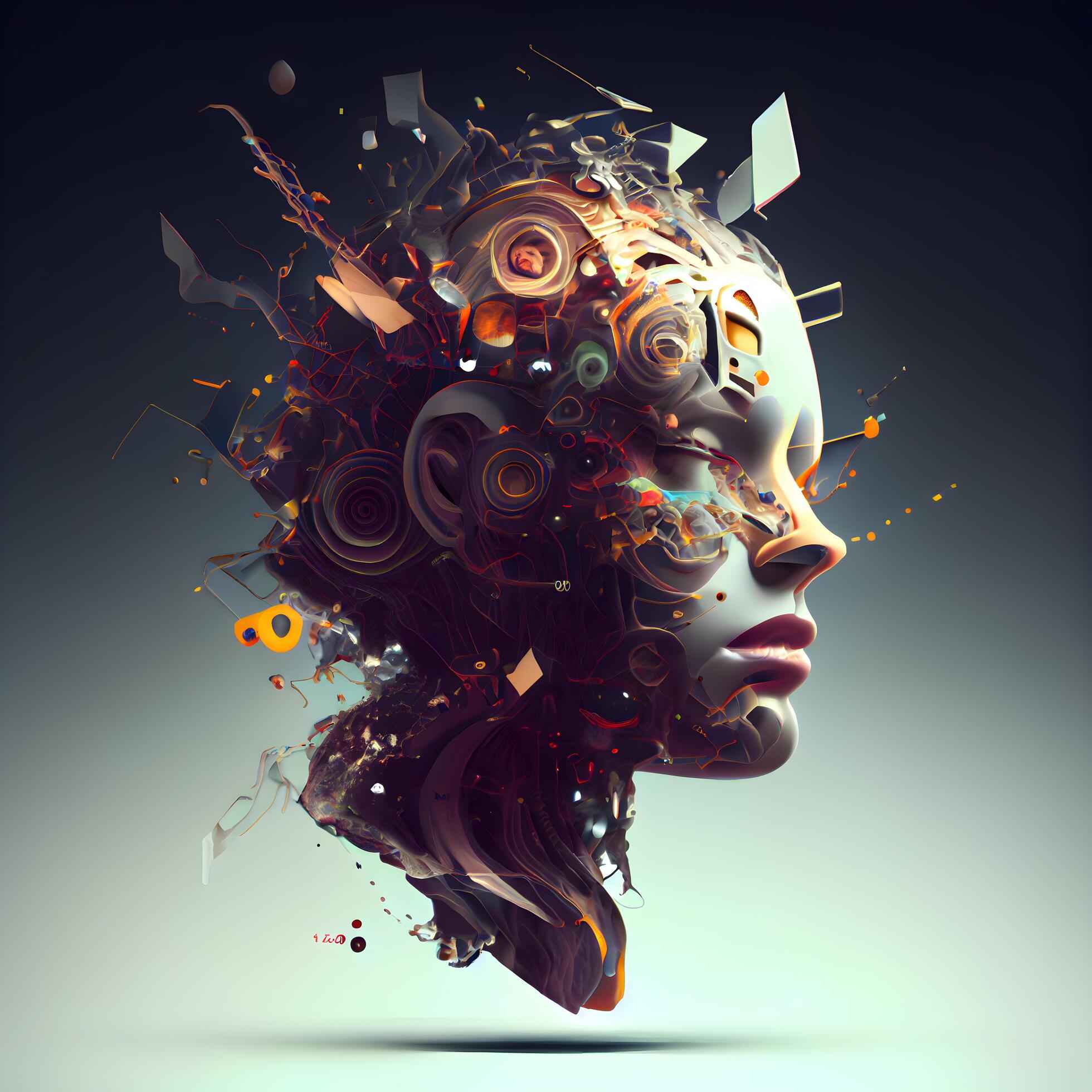 3d-rendering-of-a-female-head-with-music-notes-in-her-head-ai-generative-image-free-photo