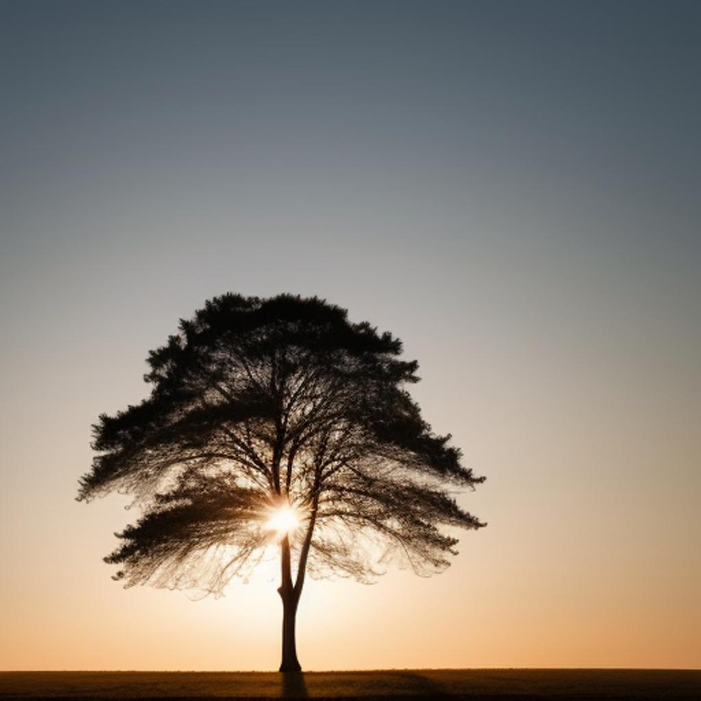 Capture the serene beauty of nature with this stunning image of a tree's silhouette surrounded by natural lighting, artfully crafted by ai technology and captured by @