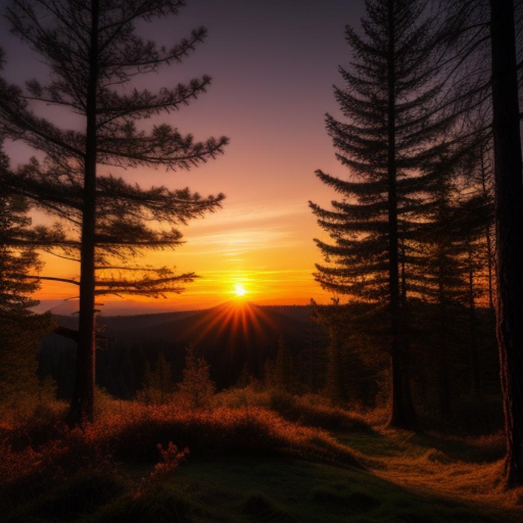 "experience the beauty of nature with the mesmerizing sunset twilight over a breathtaking forest, captured perfectly by @ai_generated. "