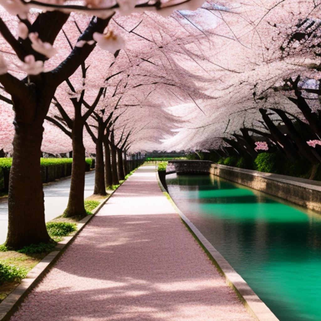 Have a delightful virtual journey in a paradisiac world filled with beautiful cherry blossoms created by @ai_generated.