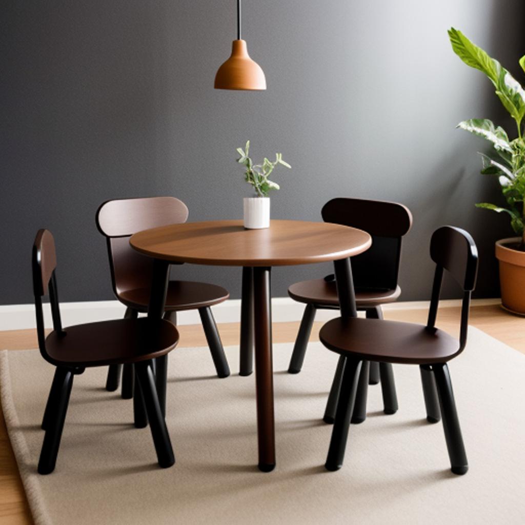 Add a stylish touch to your child's room with the beautiful and functional dark brown kids' table by @ai_generated. Perfect for both playtime and