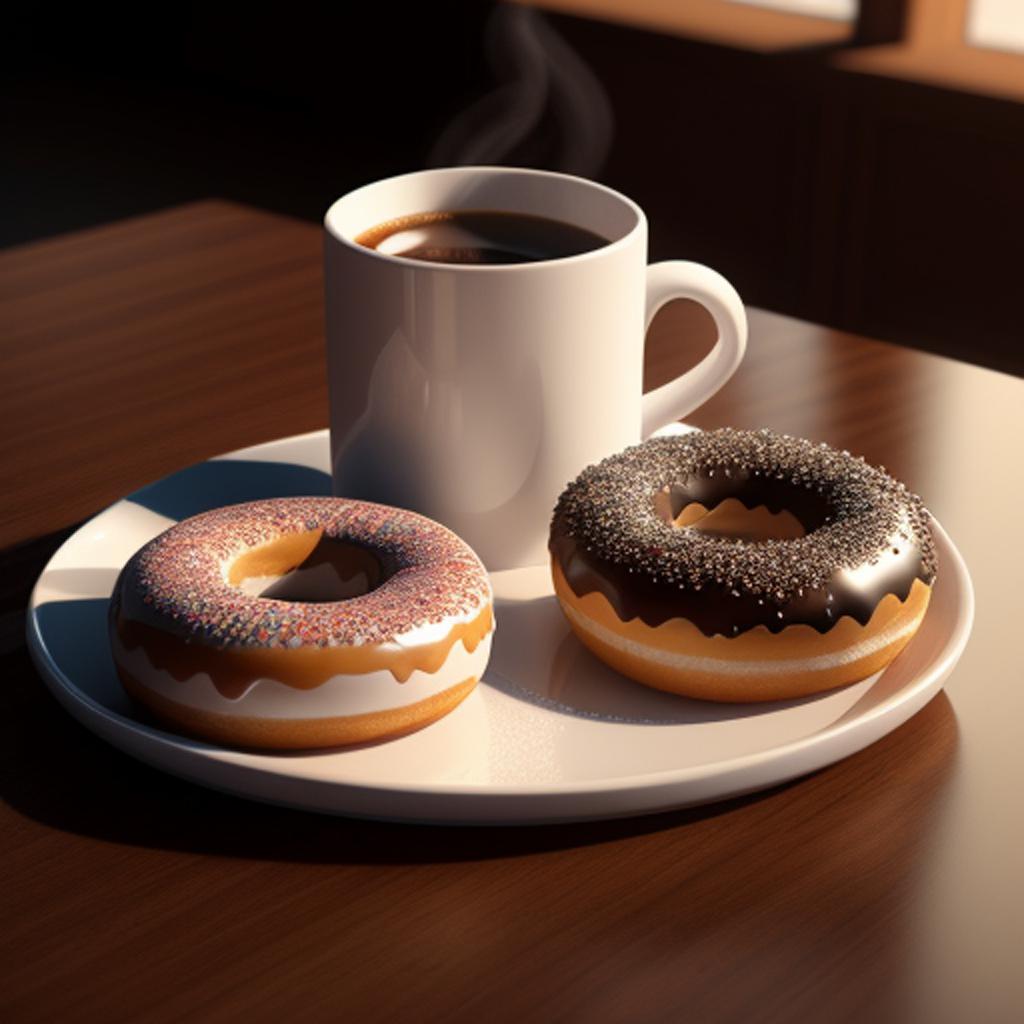 "indulge in a deliciously fresh pair of coffee and donuts, crafted with precision by the innovative ai technology of @ai_generated. "