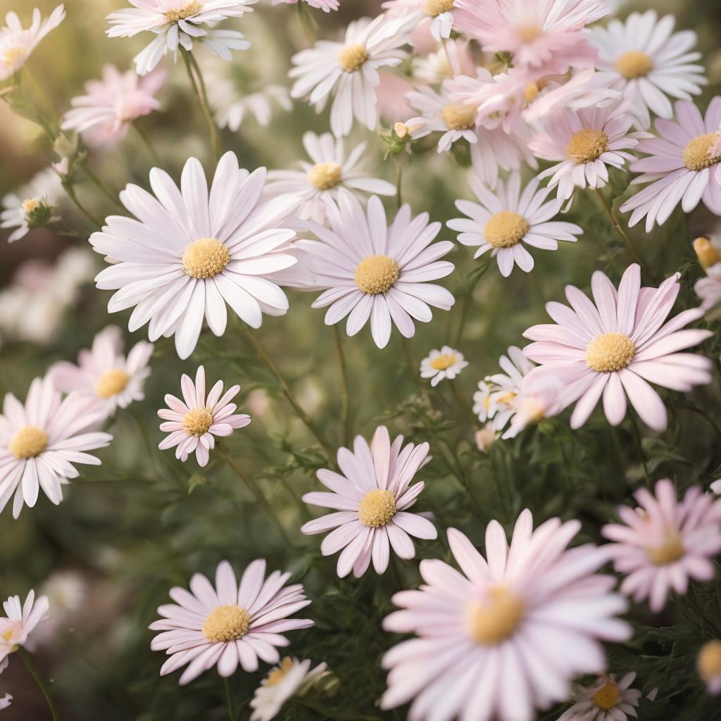 Discover charming petite daisies in soft, pastel hues captured beautifully by the talented artist @ai_generated.