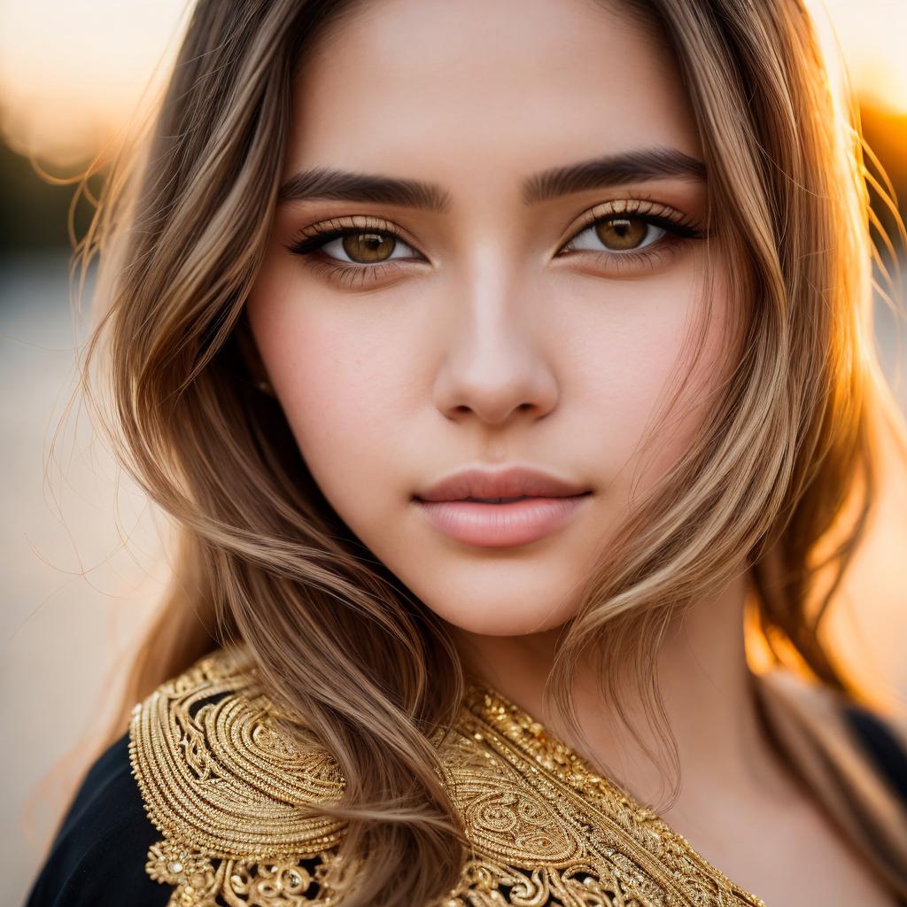"discover stunning photography of a beautiful close-up portrait captured during the golden hour by @ai_generated. "