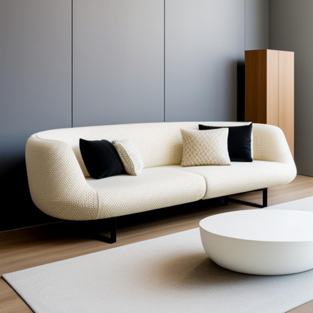 "discover the versatility of @ai_generated's oval-shaped sofa wohnlandschaft, complete with a modular design, polyform construction, and integrated one