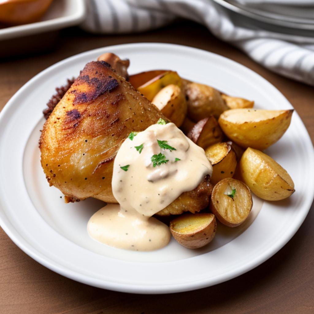 Looking for a delicious new recipe to try? Check out this mouth-watering chicken thigh in cream sauce dish created by @ai_generated!