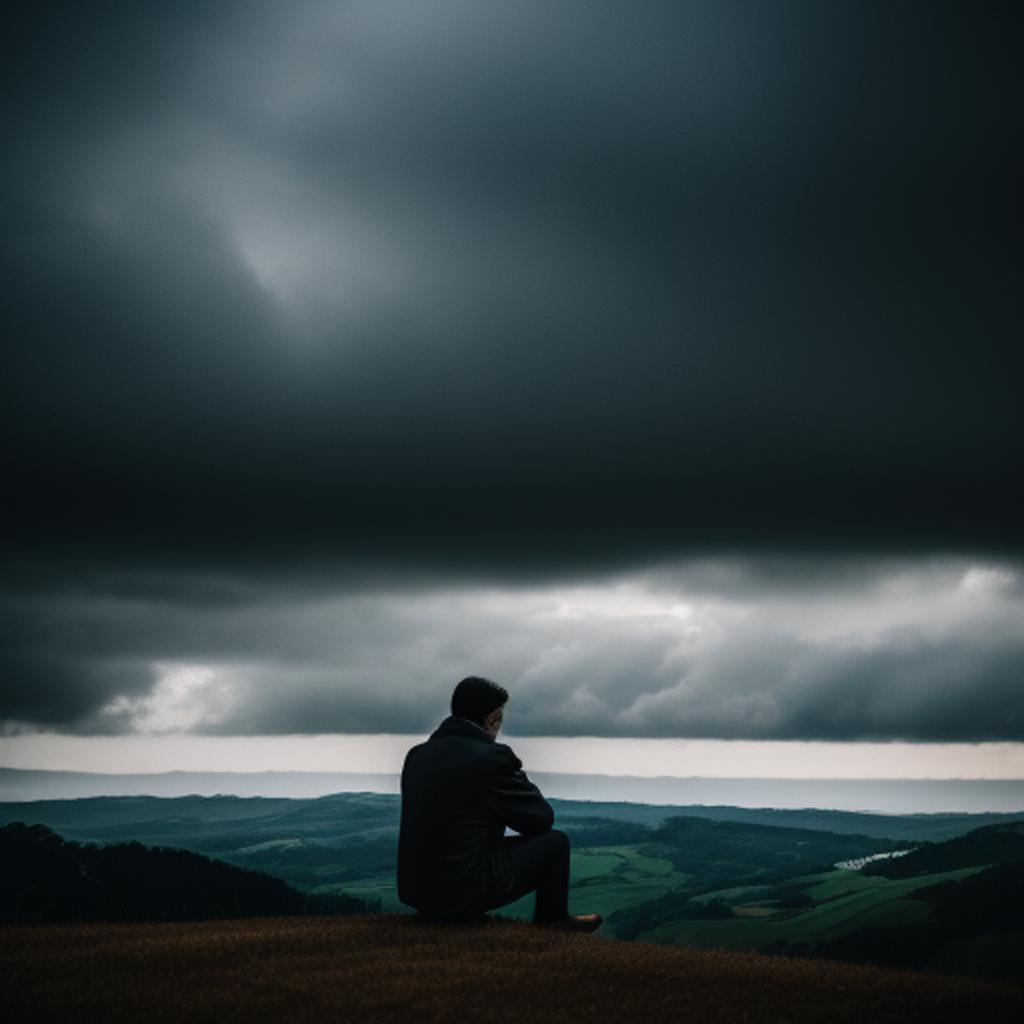 Discover the intriguing image of a man sitting in the dark, created by ai-generated technology, that conveys a sense of mystery and solitude.