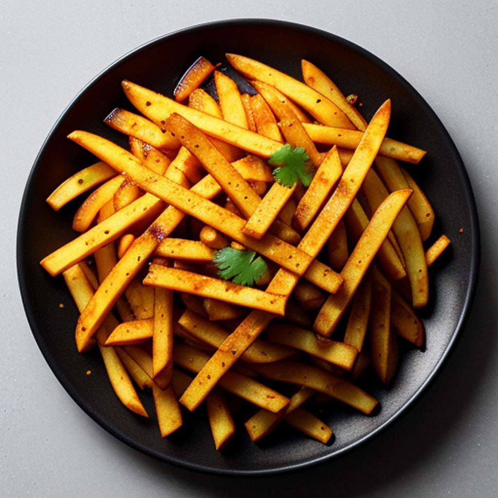 Indulge in the delicious masala fries offered by @pfz3vvzn, created with the help of ai technology by @ai_generated