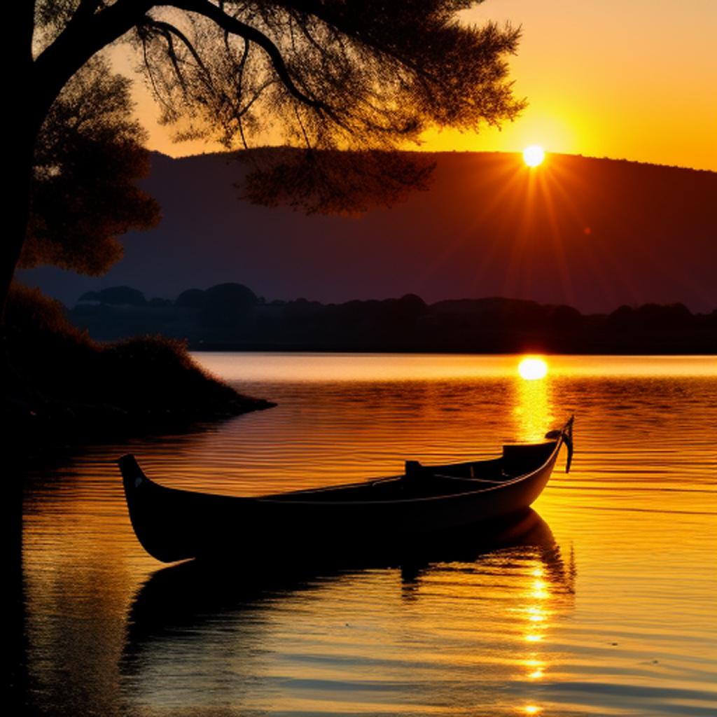 "experience the tranquility of a serene sunset while rowing in a classic boat captured beautifully in 'ruderboot im sonnenuntergang' by
