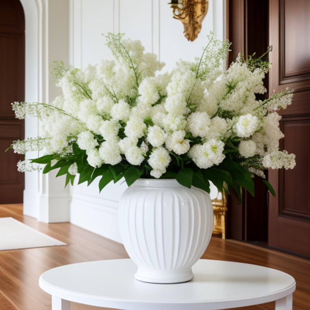 "explore the beauty of white flowers in vases with @ai_generated's creative arrangements. "