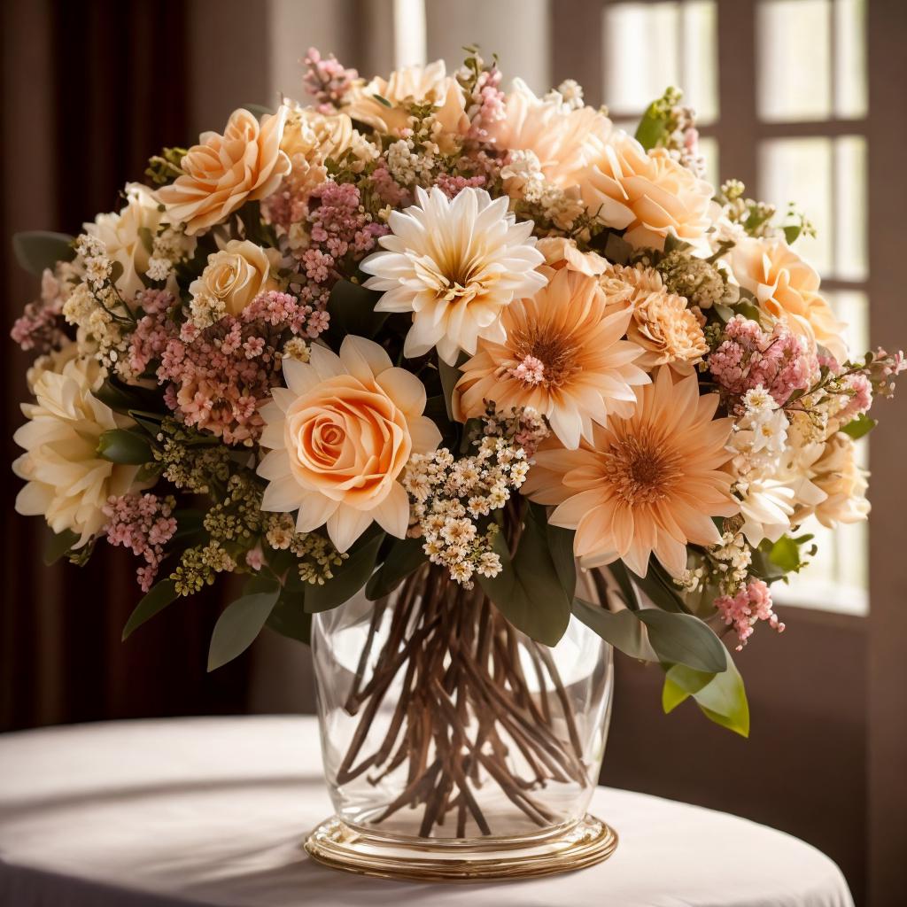 Admire the stunning close-up shot of a flower bouquet radiating warmth, captured beautifully by @ai_generated.