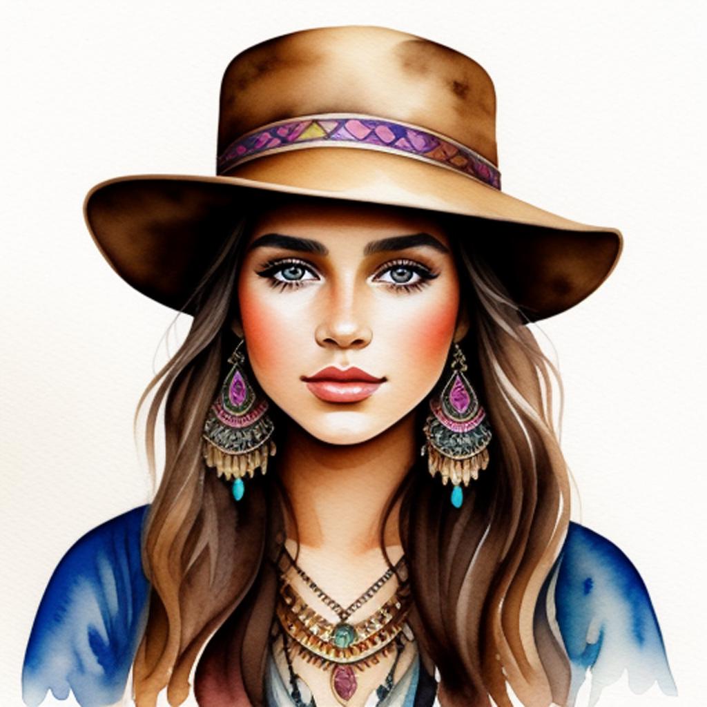 "discover an enchanting watercolour portrait of a brown bohemian girl brought to life through the creativity of @ai_generated. "