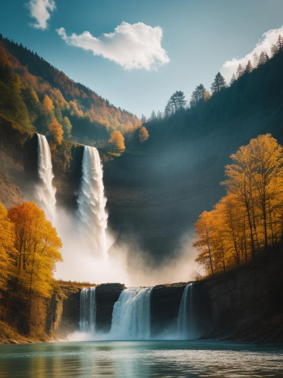 Experience the mesmerizing beauty of a sky-high waterfall captured in stunning detail by @ai_generated.