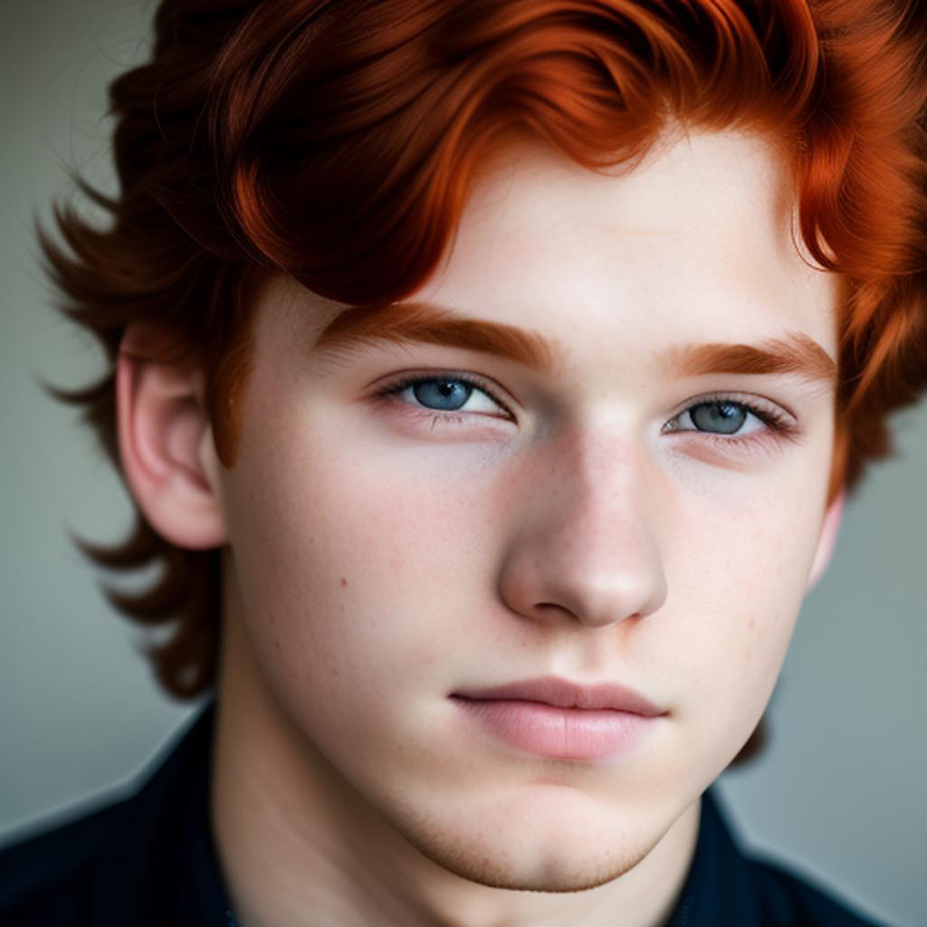 "discover the striking features of a 16-year-old male with fiery red hair, as captured by the impressive ai-generated art of @ai_generated. "