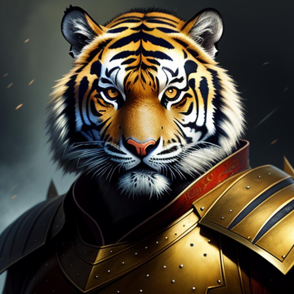 "discover the stunning artwork of a warrior tiger in نمر بلباس محارب created by @ai_generated. "