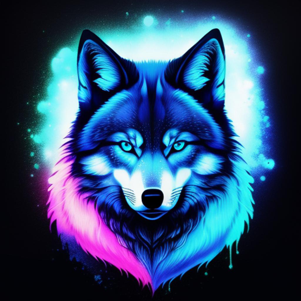 Looking for a unique and eye-catching addition to your art collection? Check out @ai_generated's neon blue kitcune wolf artwork for a bold twist