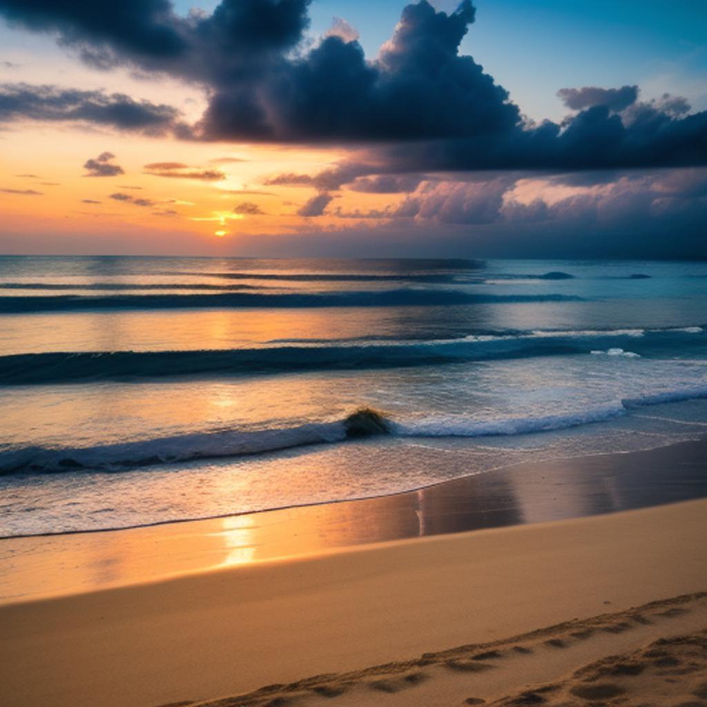 "praia no por do" - a stunning beach at sunset captured through the creative lens of @ai_generated. Explore this striking image and imagine yourself