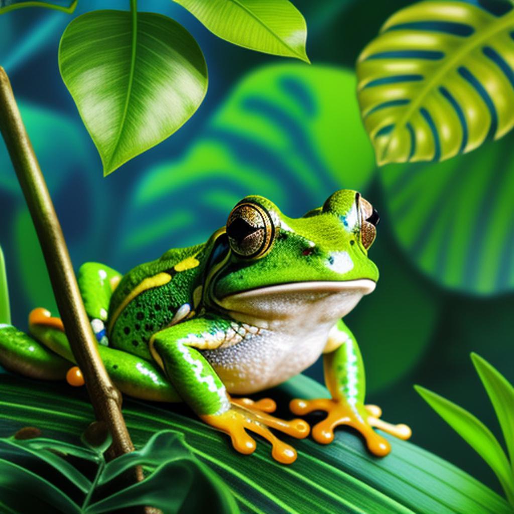 "discover the stunning artwork of @ai_generated featuring an enchanting frog and its natural habitat in 'muestra a una rana'. "