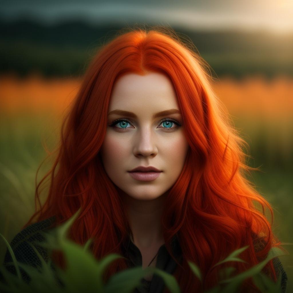 "get mesmerized by the breathtaking long red-orange hair created by @ai_generated, the ultimate source of unique and eye-catching hairstyles on social media. "