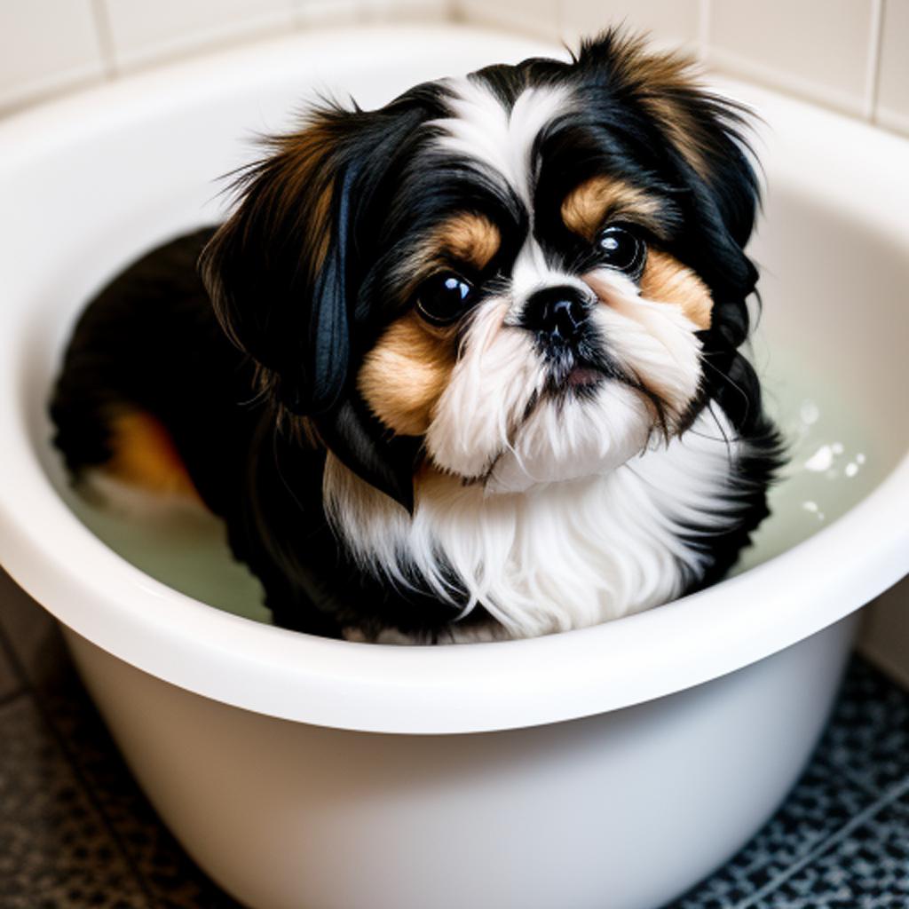 "discover the cutest moment of @ai_generated's shihtzu in a bathtub - a fun and heartwarming scene to melt your