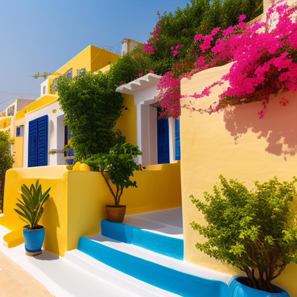 Discover the beauty of yellow cycladic houses, captured by ai-generated photos and be inspired by their unique charm and style.