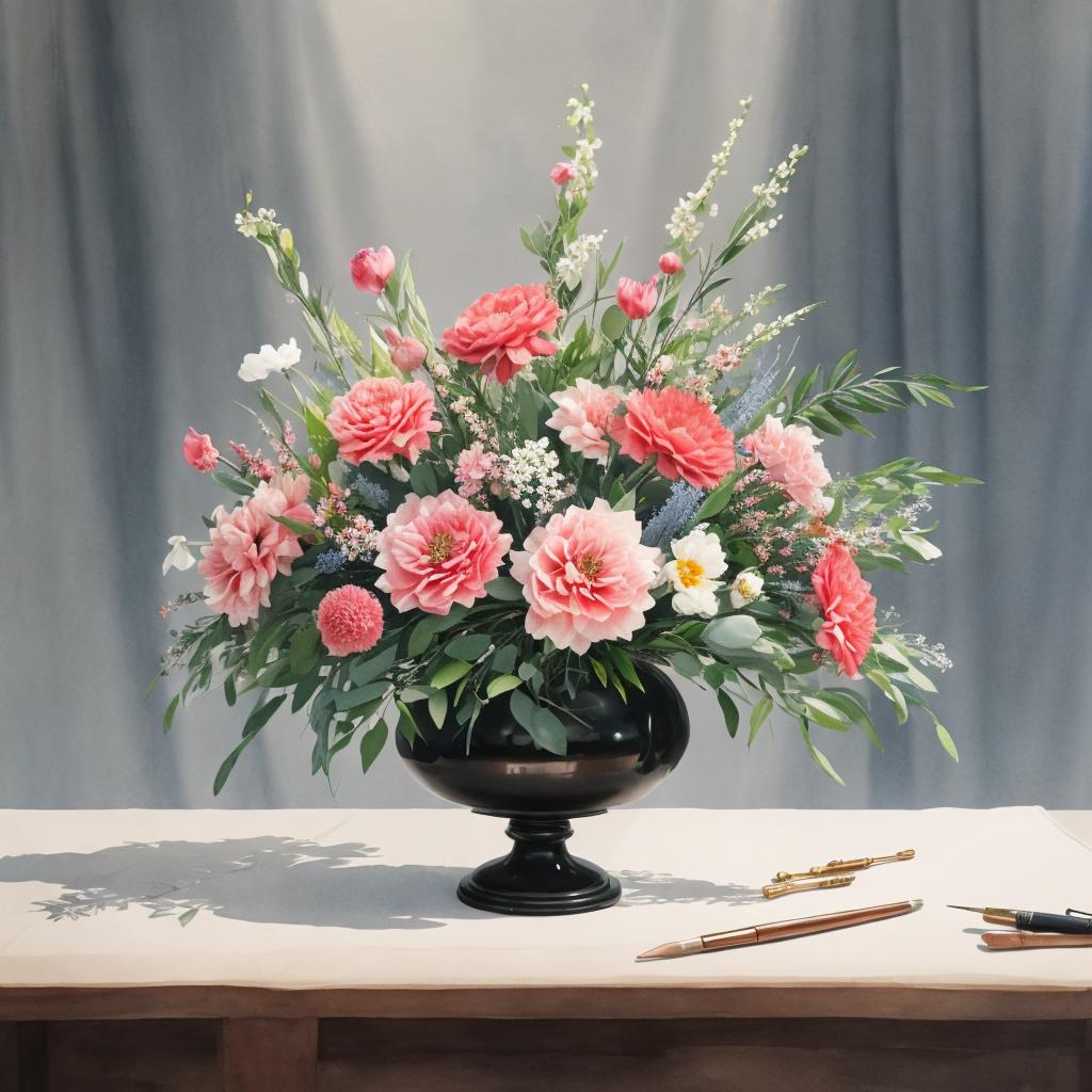 Blumenschmuck für eine trauerfeier, by @ai_generated