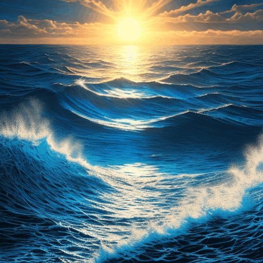 Blue ocean with bright by @ai_generated