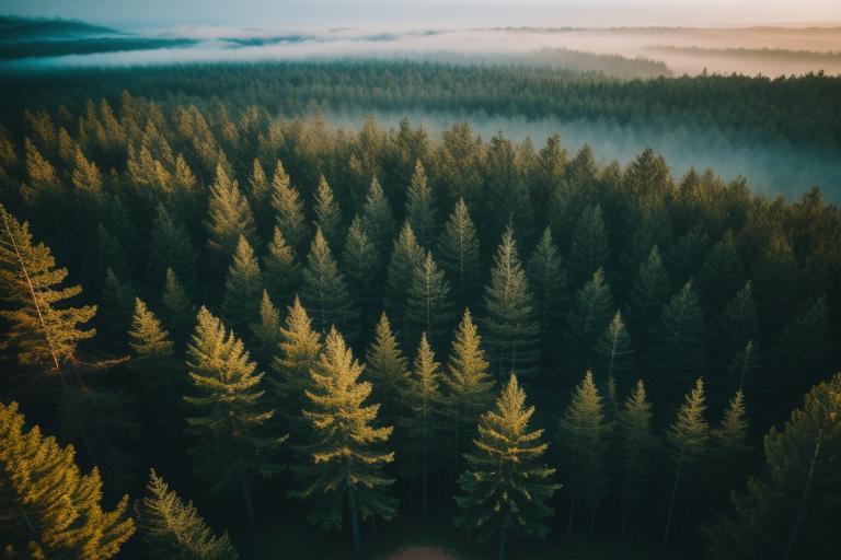 Pine forest. Fog flow by @ai_generated