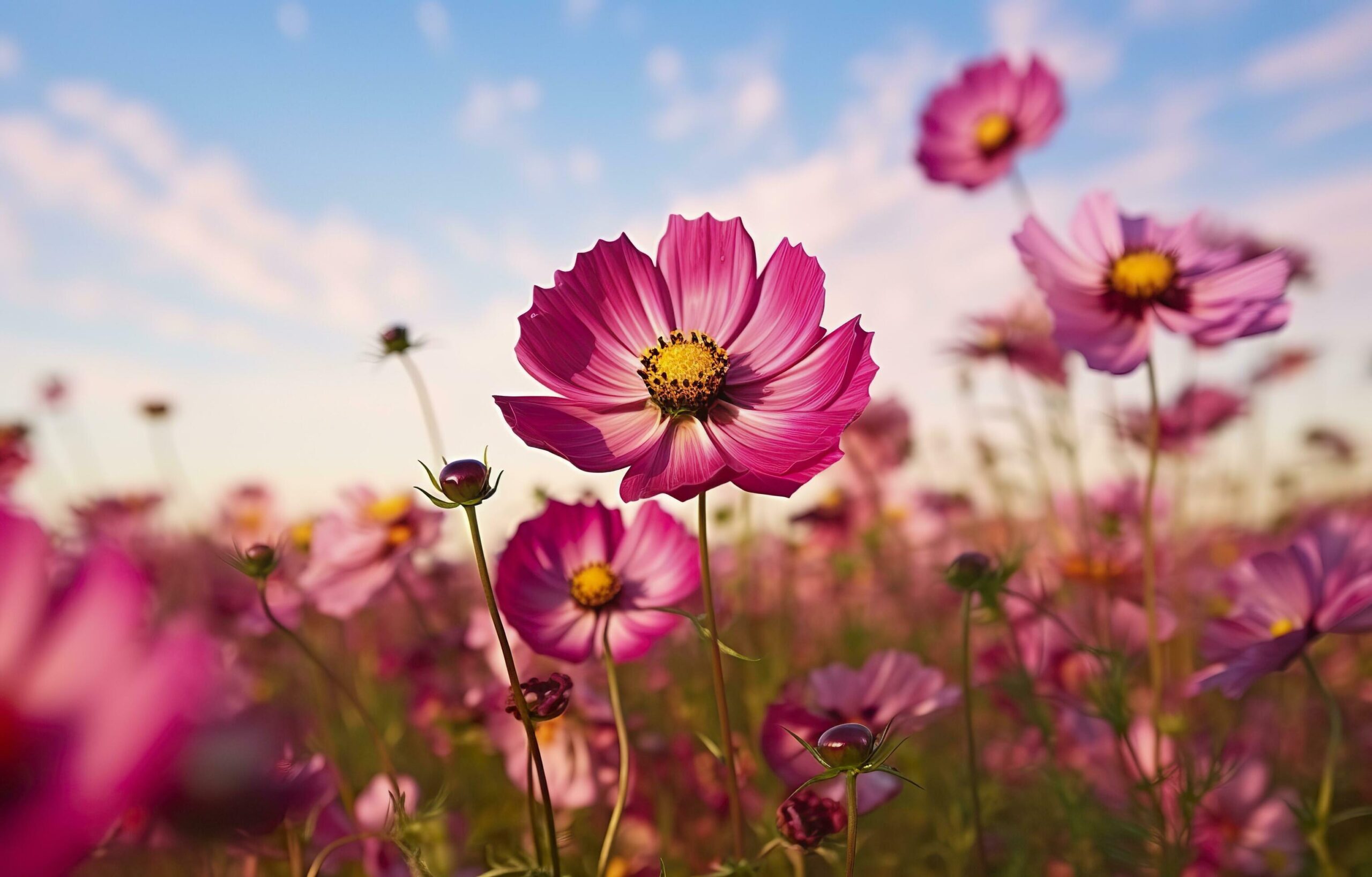 A-cosmos-flower-face-to-sunrise-in-field-generative-ai-free-photo