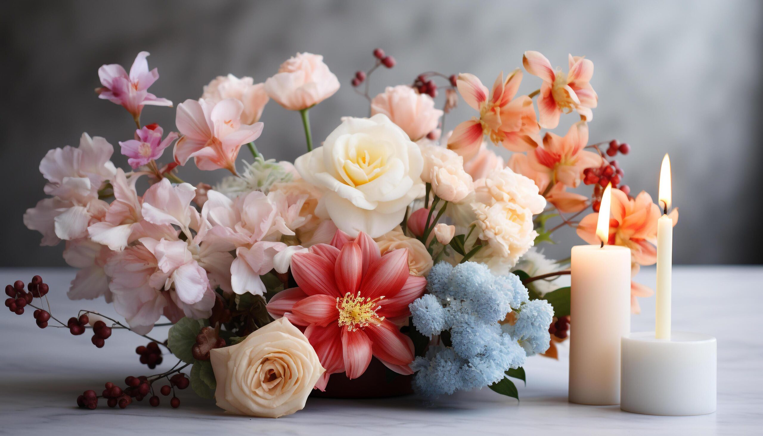 Ai-generated-a-beautiful-bouquet-of-multi-colored-flowers-brings-romance-generated-by-ai-free-photo