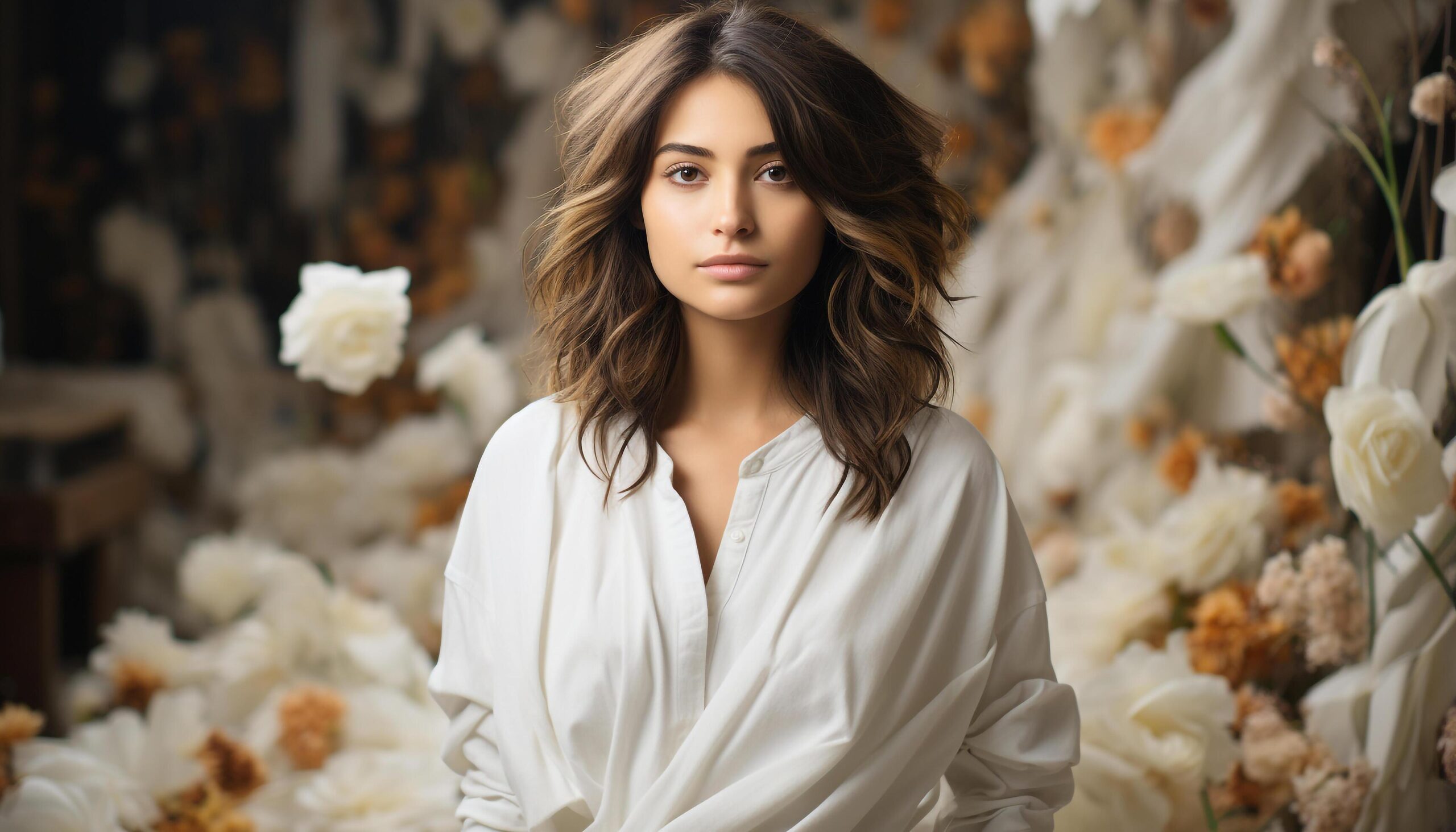 Ai-generated-a-beautiful-young-woman-with-brown-hair-smiling-outdoors-generated-by-ai-free-photo