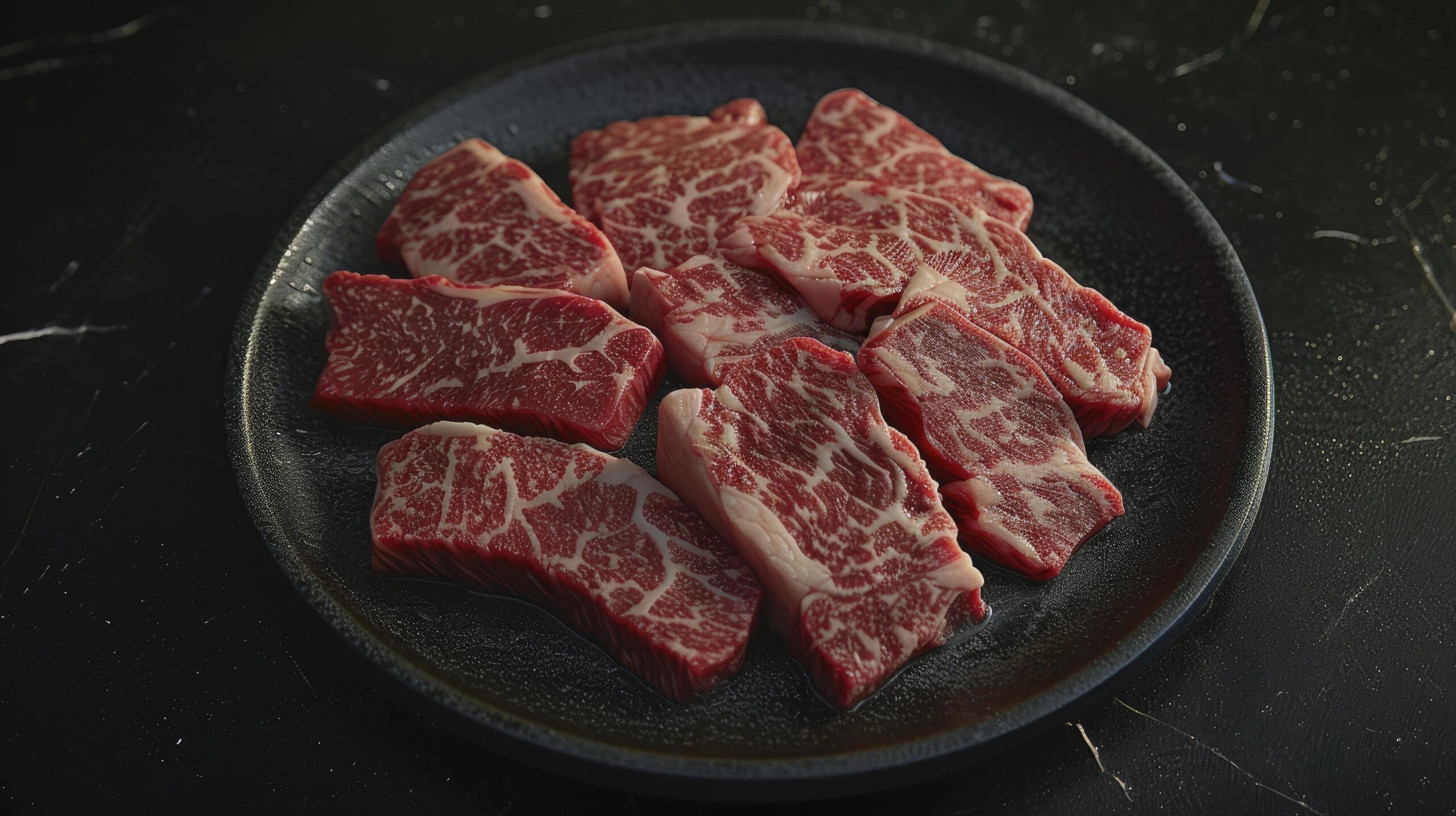 Ai-generated-a-black-plate-with-beef-cuts-that-have-been-sliced-free-photo