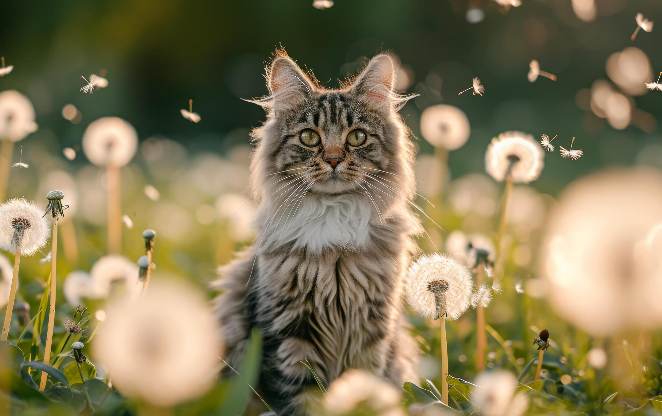 Ai-generated-a-captivating-tabby-cat-sits-amidst-a-field-of-dandelions-free-photo