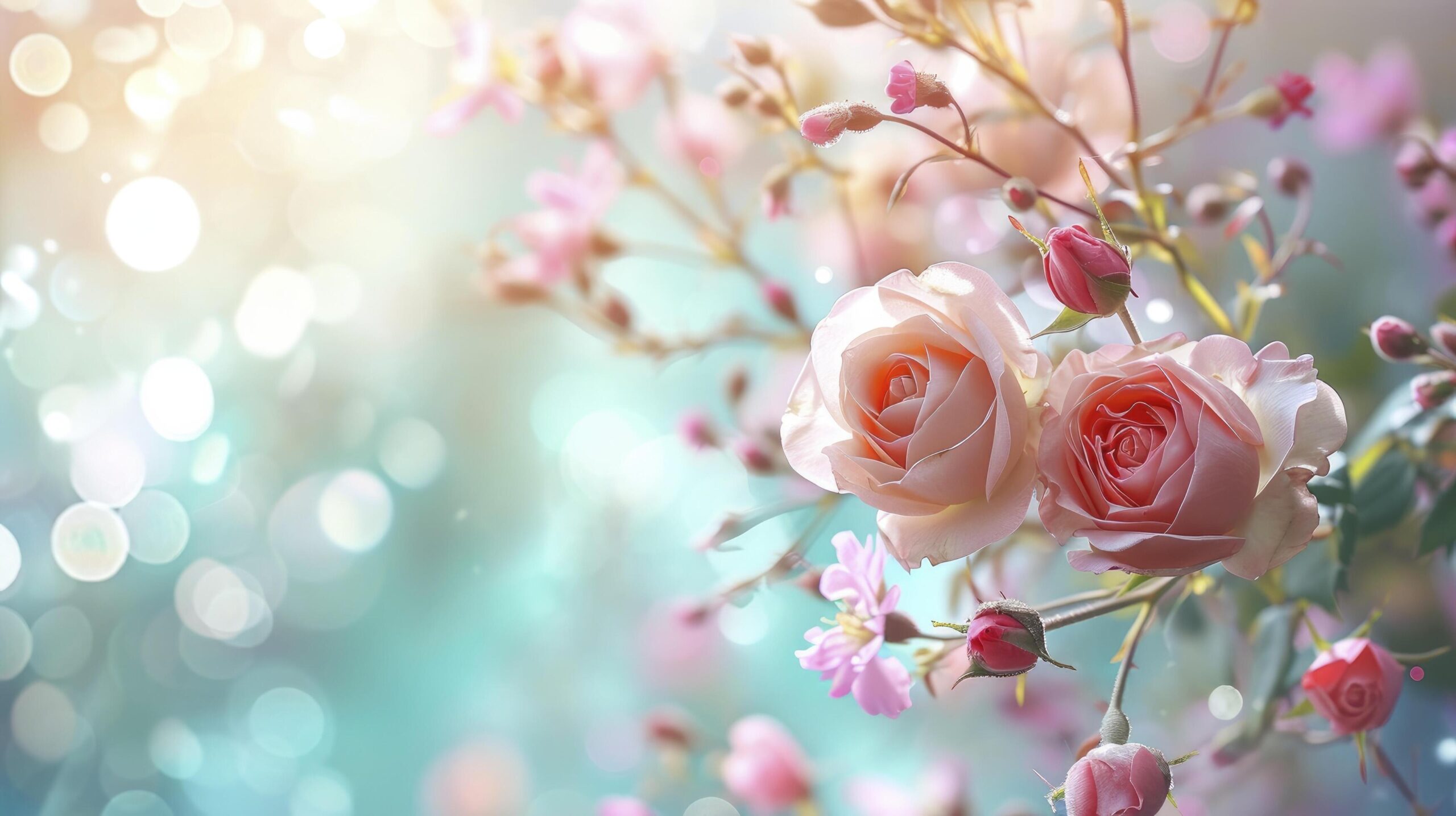 Ai-generated-a-capturing-cute-roses-and-spring-flowers-in-a-playful-flight-against-a-pastel-bokeh-background-conjuring-a-symphony-of-springtime-delight-free-photo
