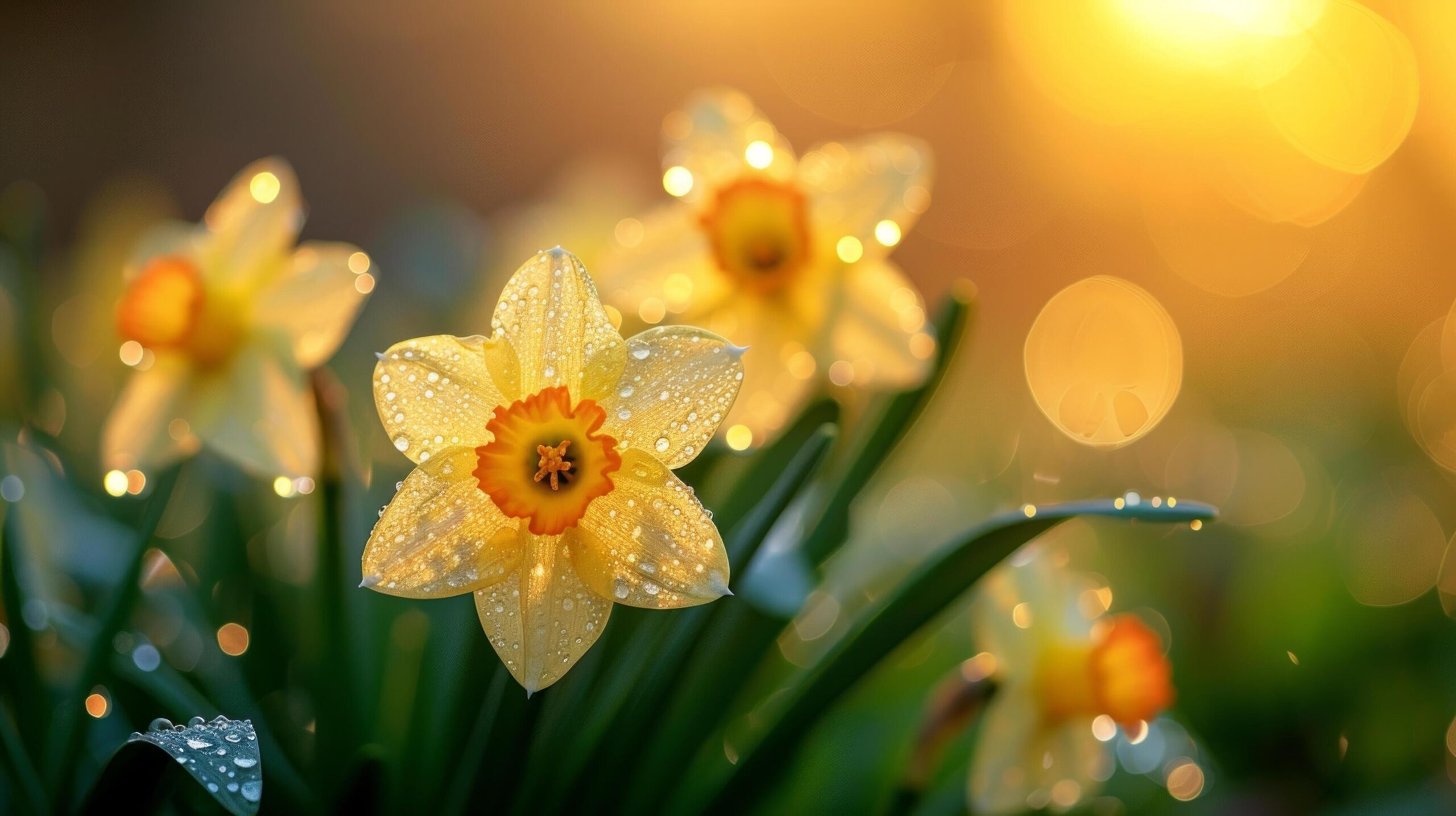 Ai-generated-a-close-up-of-dew-kissed-daffodils-illuminated-by-the-warm-free-photo