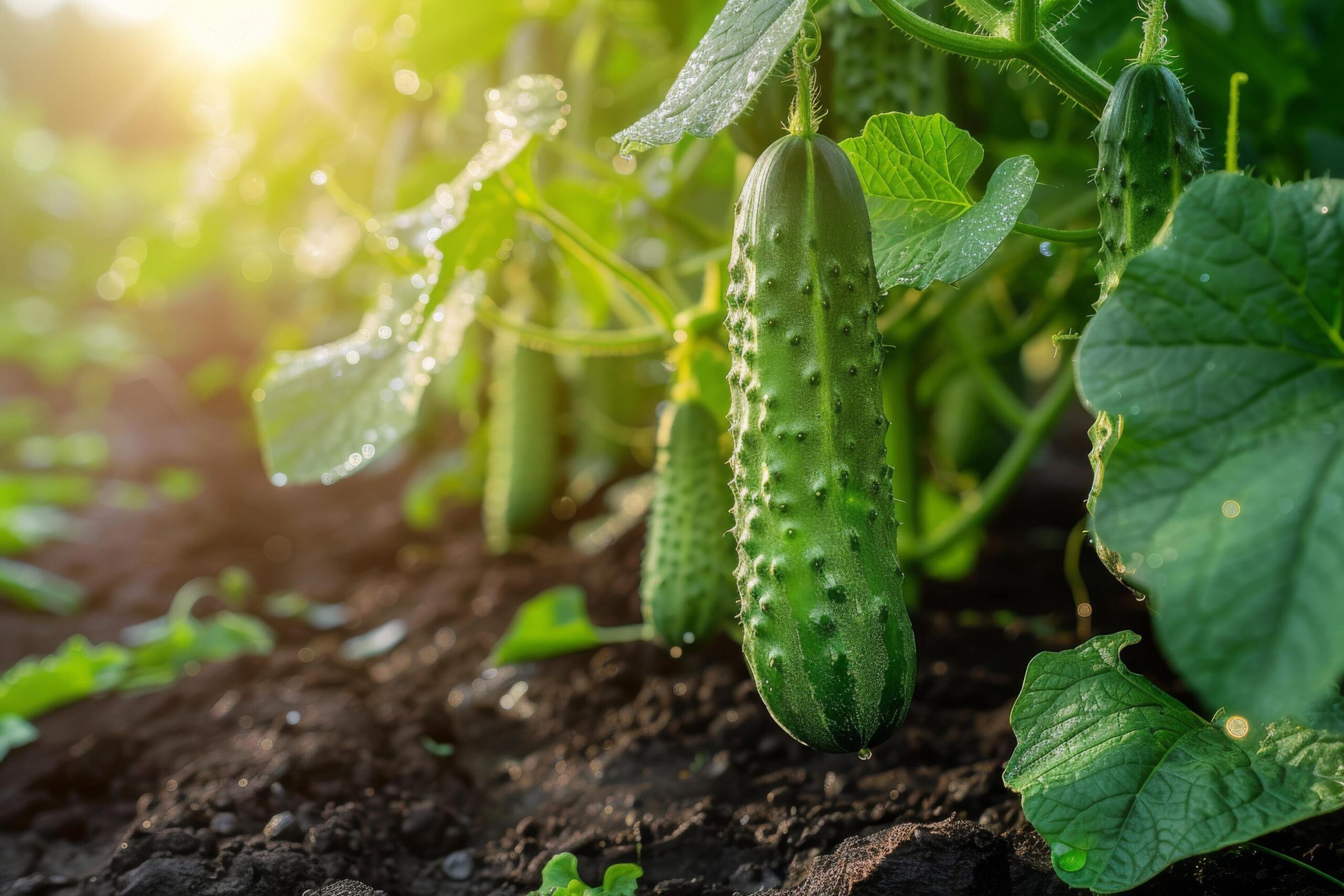 Ai-generated-a-cucumber-grows-in-a-garden-free-photo