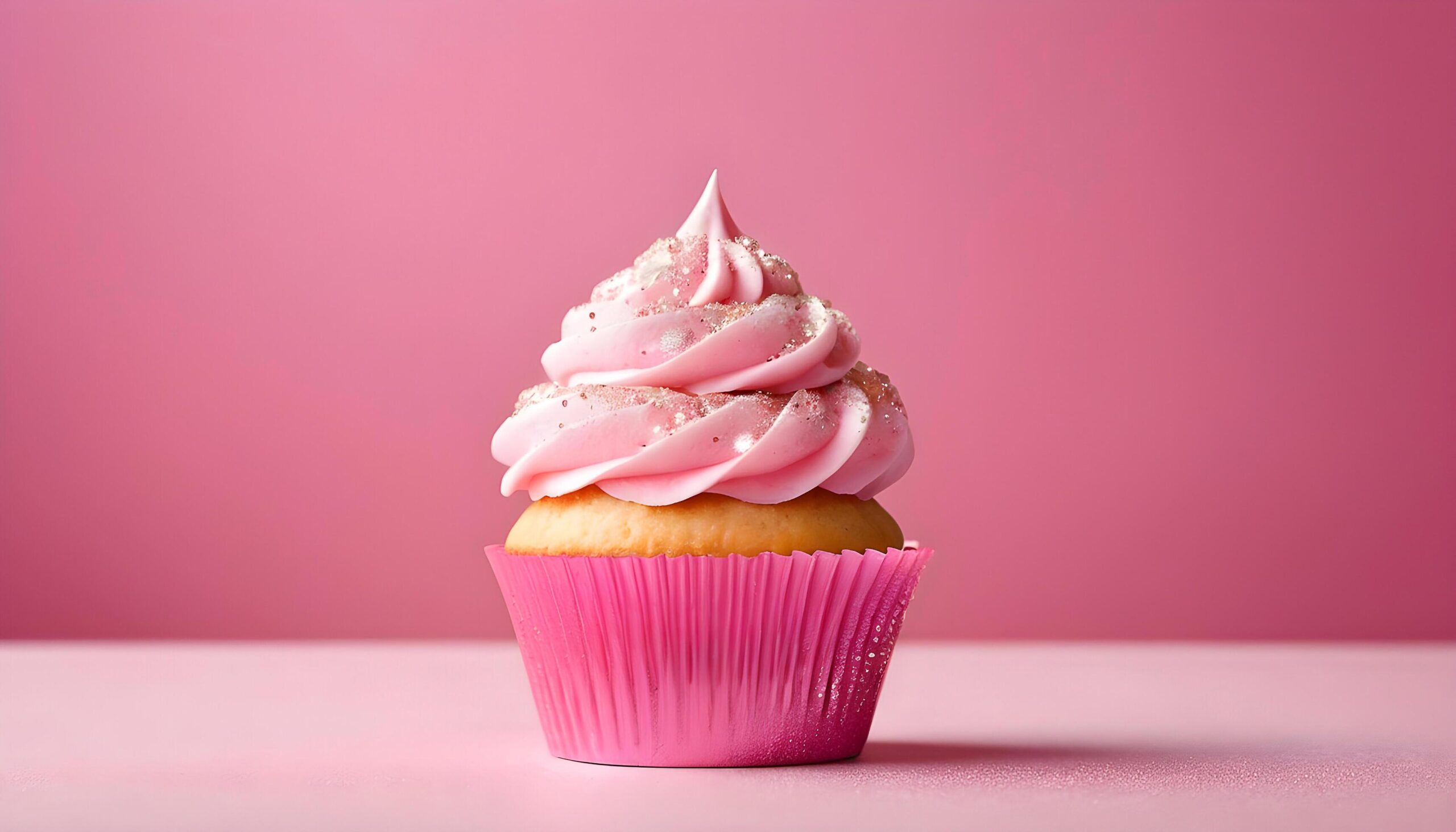 Ai-generated-a-cupcake-with-pink-frosting-on-a-pink-background-free-photo