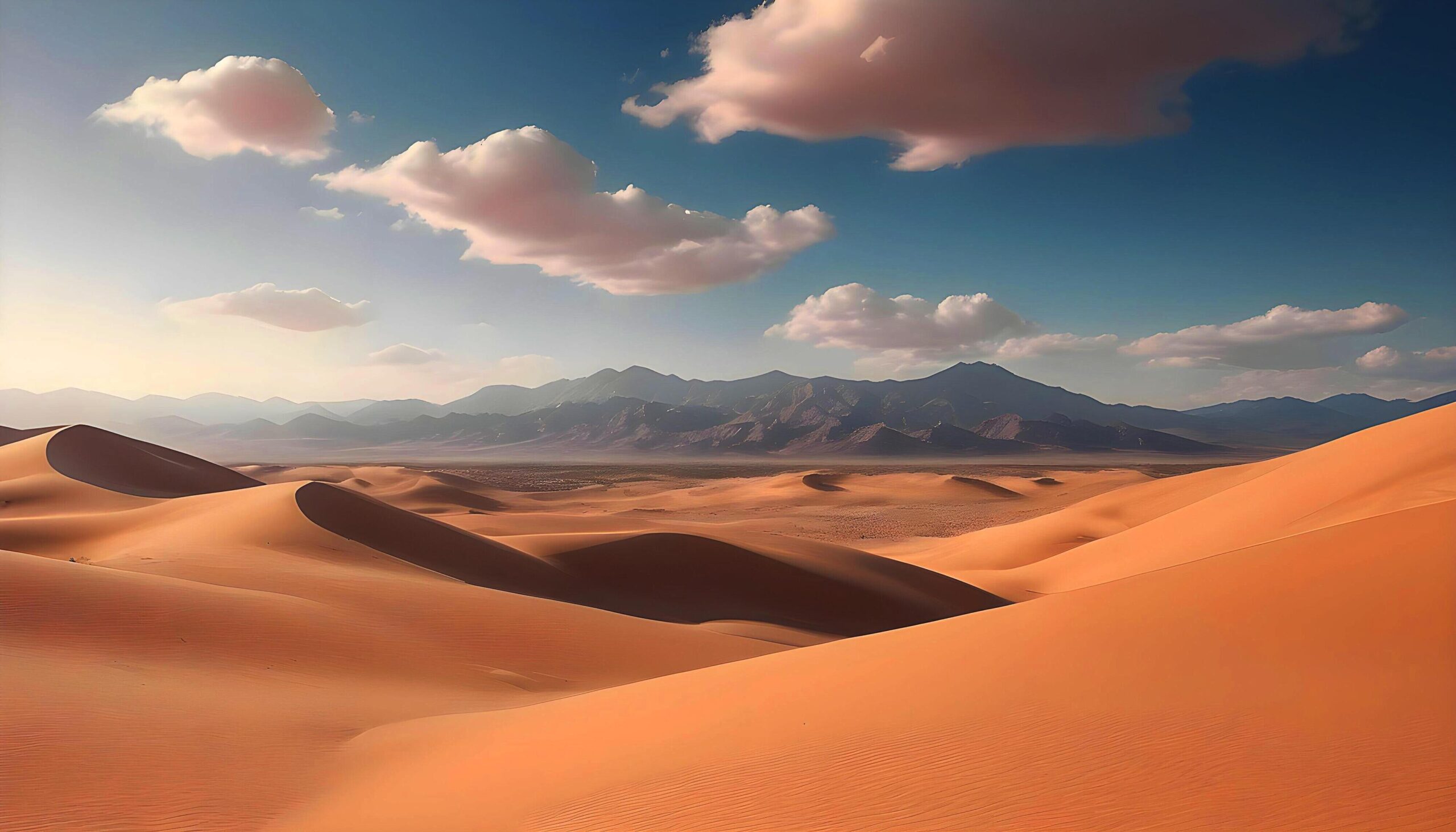 Ai-generated-a-desert-landscape-with-mountains-and-clouds-free-photo