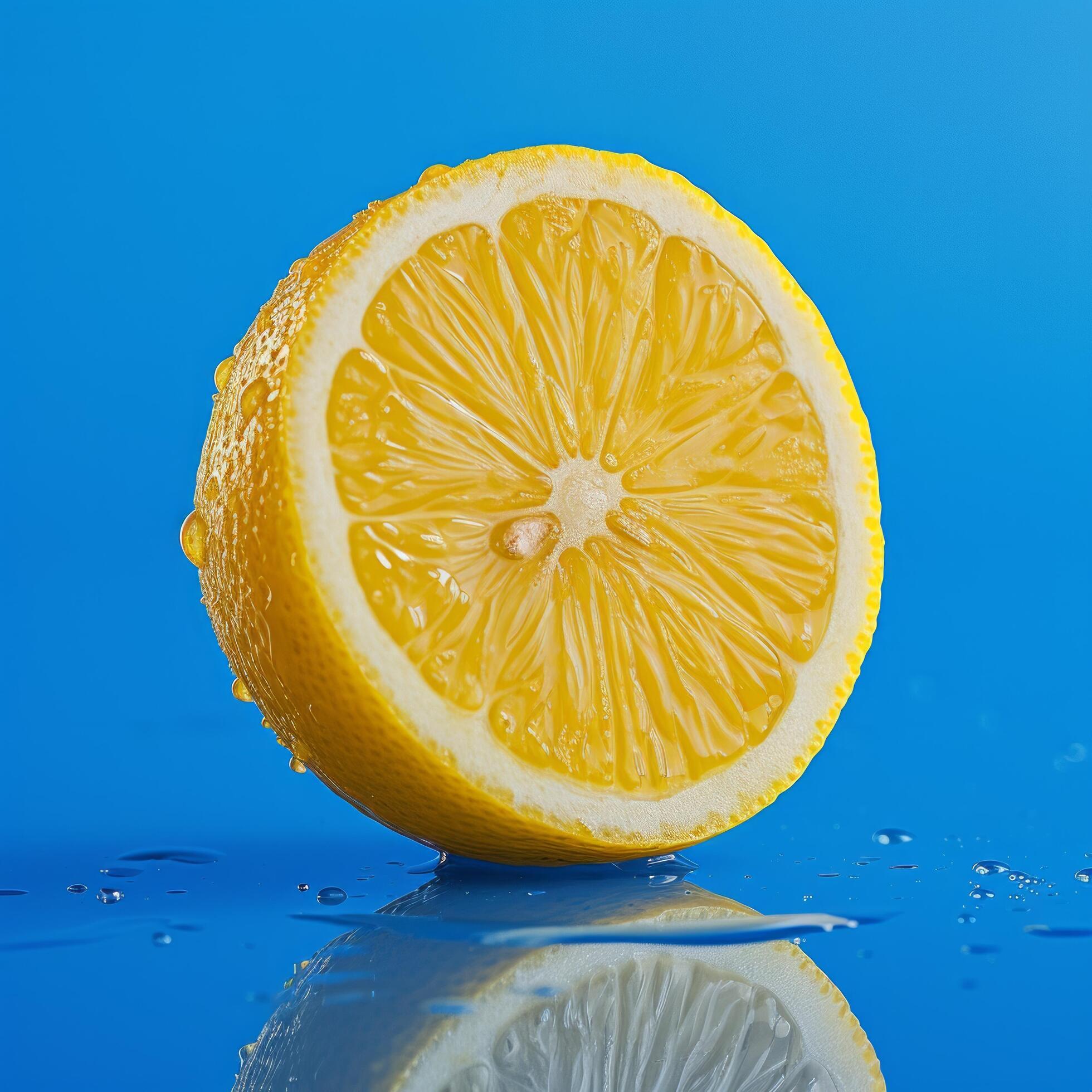Ai-generated-a-half-organic-lemongraphed-on-a-blue-background-free-photo