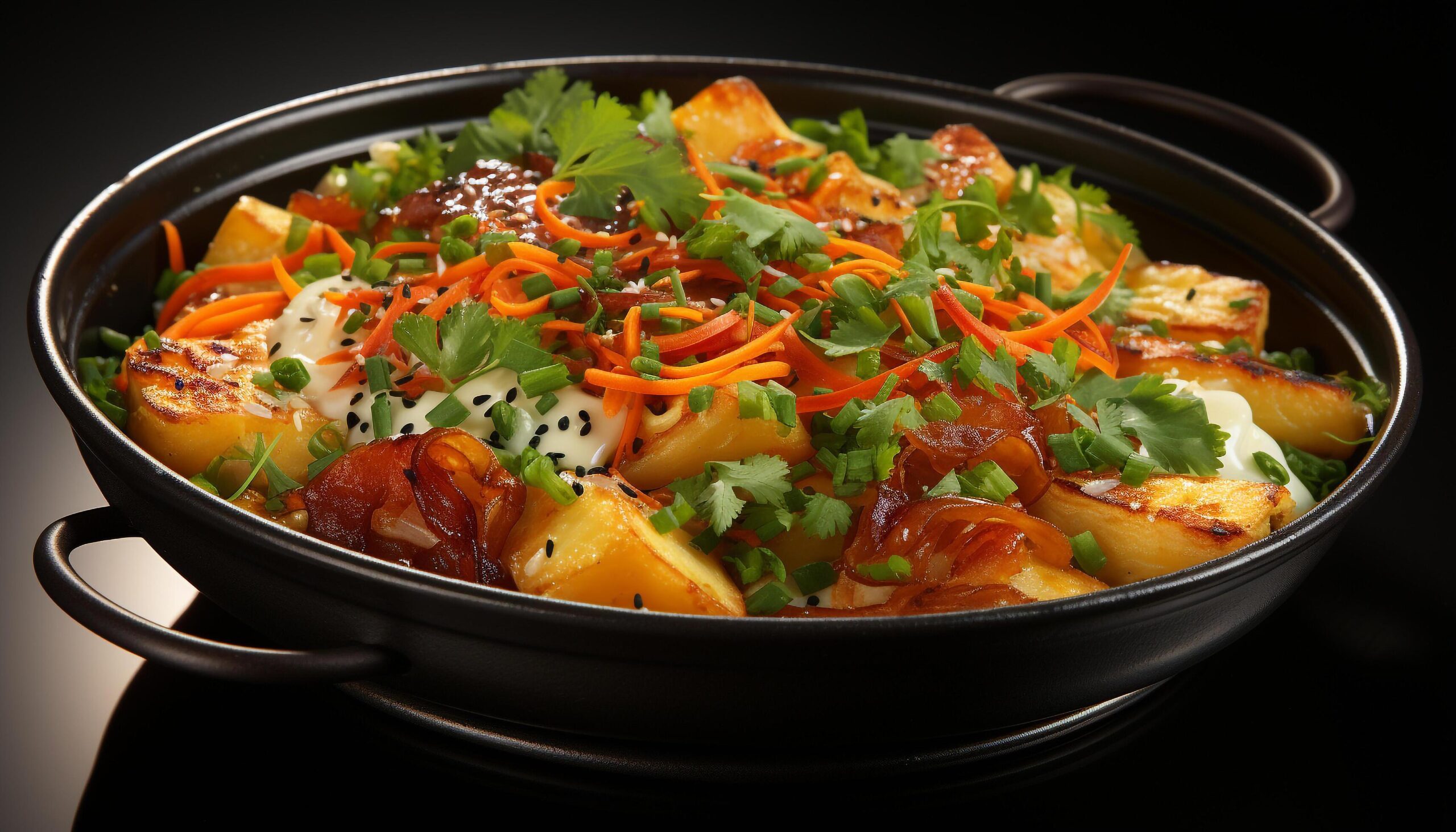 Ai-generated-a-healthy-gourmet-meal-fresh-vegetables-cooked-meat-and-spices-generated-by-ai-free-photo