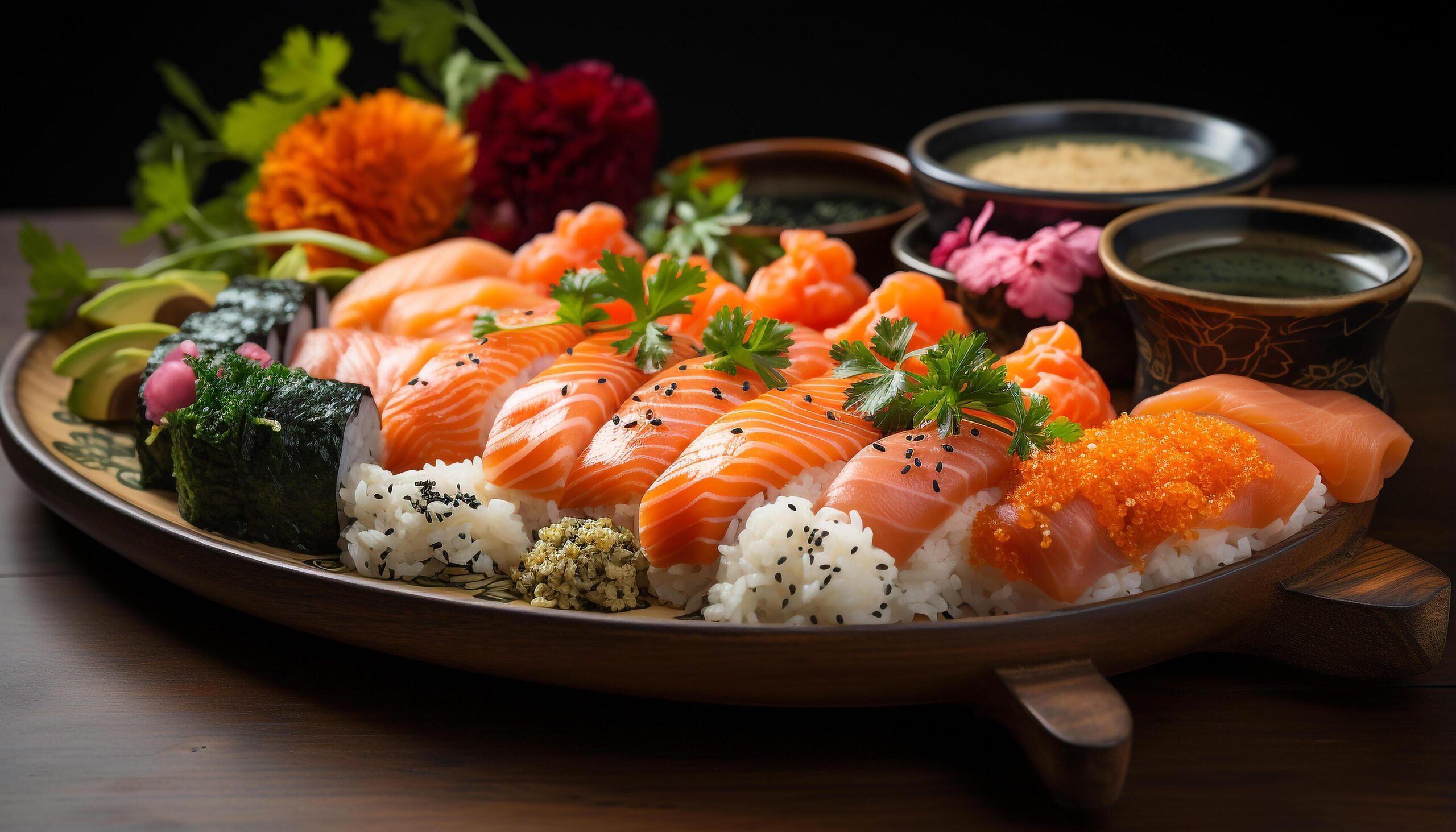 Ai-generated-a-healthy-lunch-fresh-seafood-rice-and-vegetable-sushi-generated-by-ai-free-photo