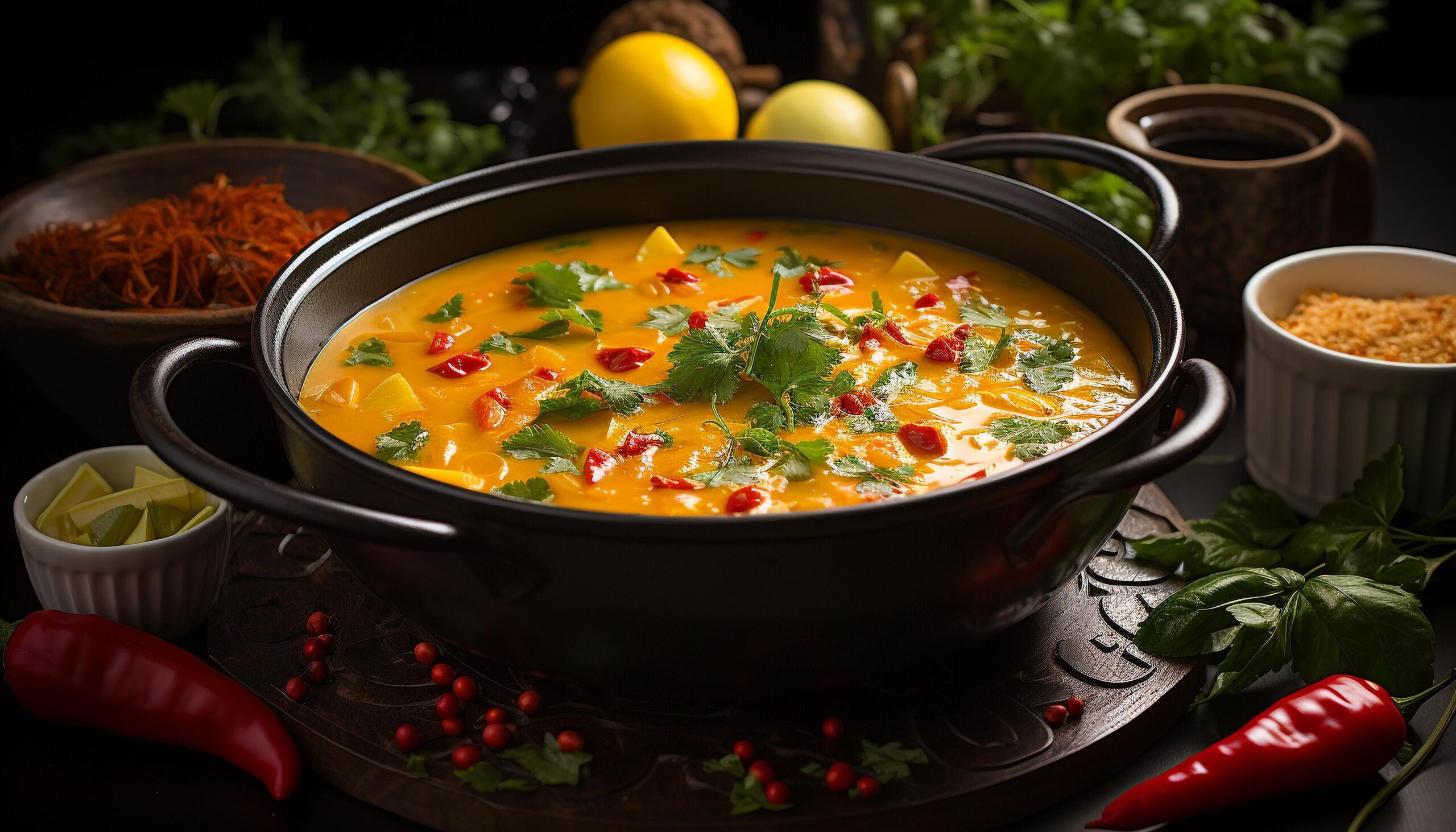 Ai-generated-a-healthy-vegetarian-meal-fresh-vegetable-soup-cooked-with-spices-generated-by-ai-free-photo