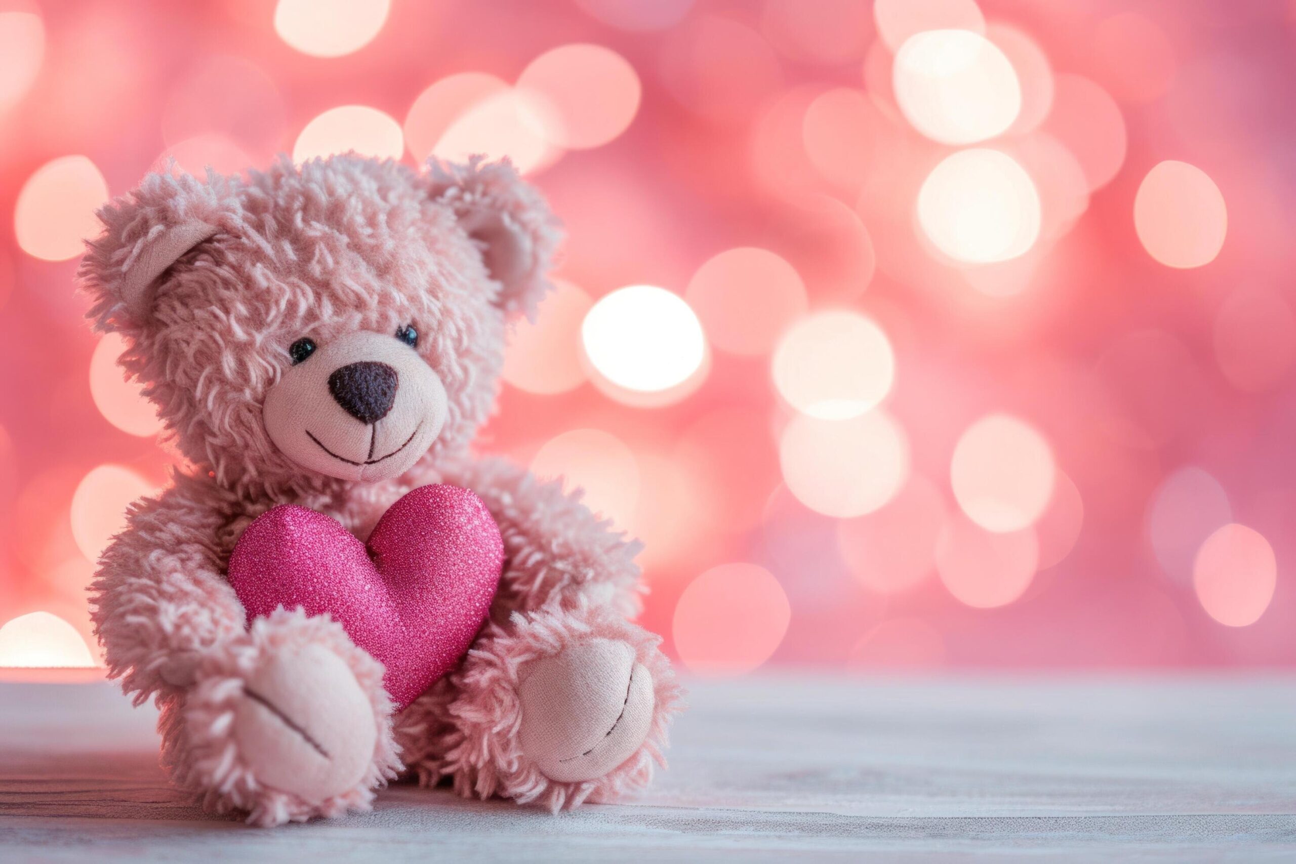 Ai-generated-a-little-bear-with-pink-heart-sitting-next-to-it-free-photo