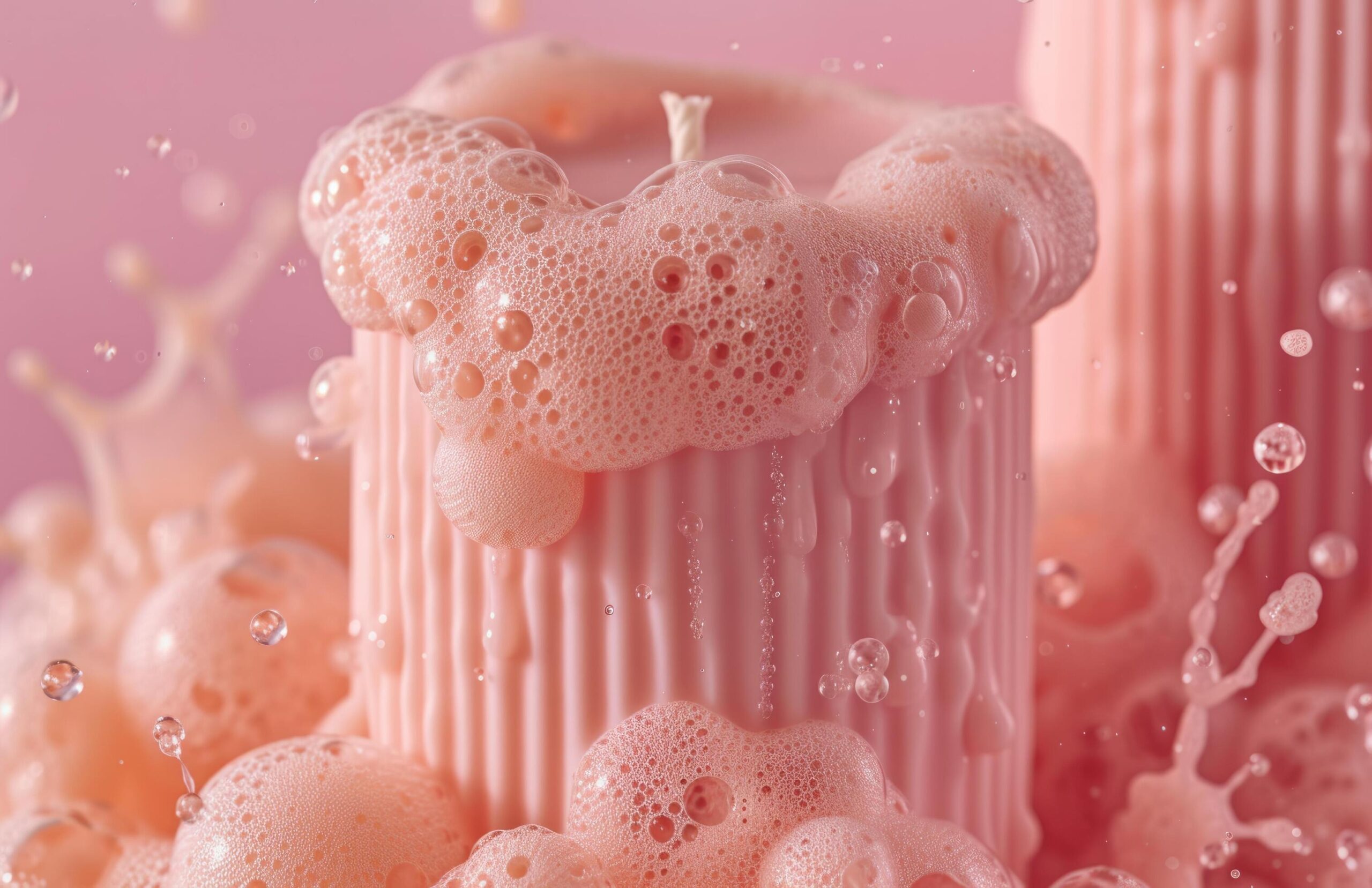 Ai-generated-a-pink-candle-with-soft-bubbles-and-beads-free-photo