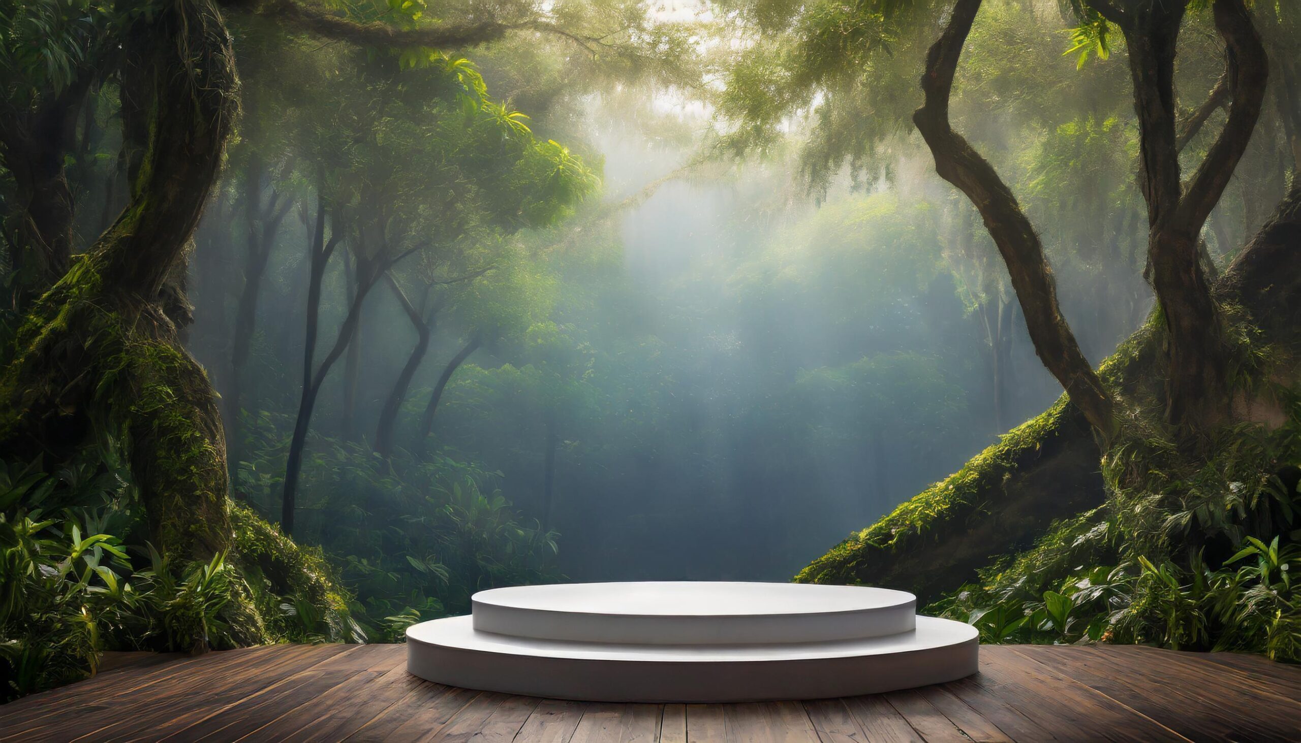 Ai-generated-a-podium-awaits-in-the-woods-podium-mockup-for-product-showcase-photo