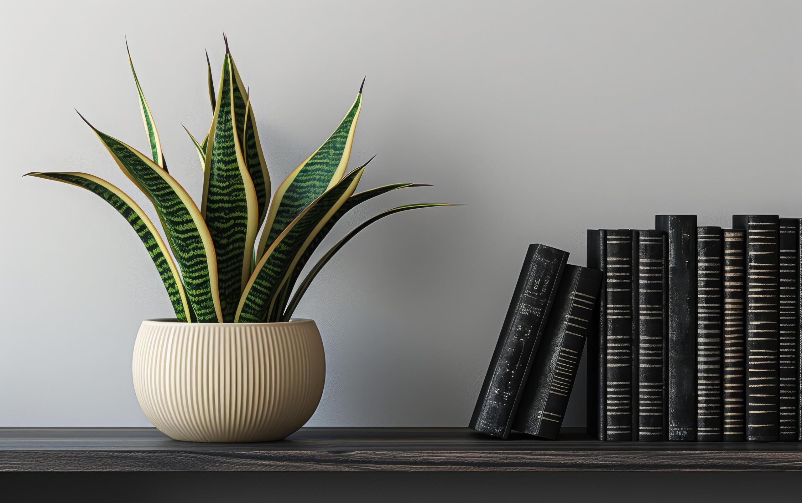 Ai-generated-a-potted-snake-plant-adds-a-touch-of-greenery-to-a-minimalist-shelf-arrangement-free-photo