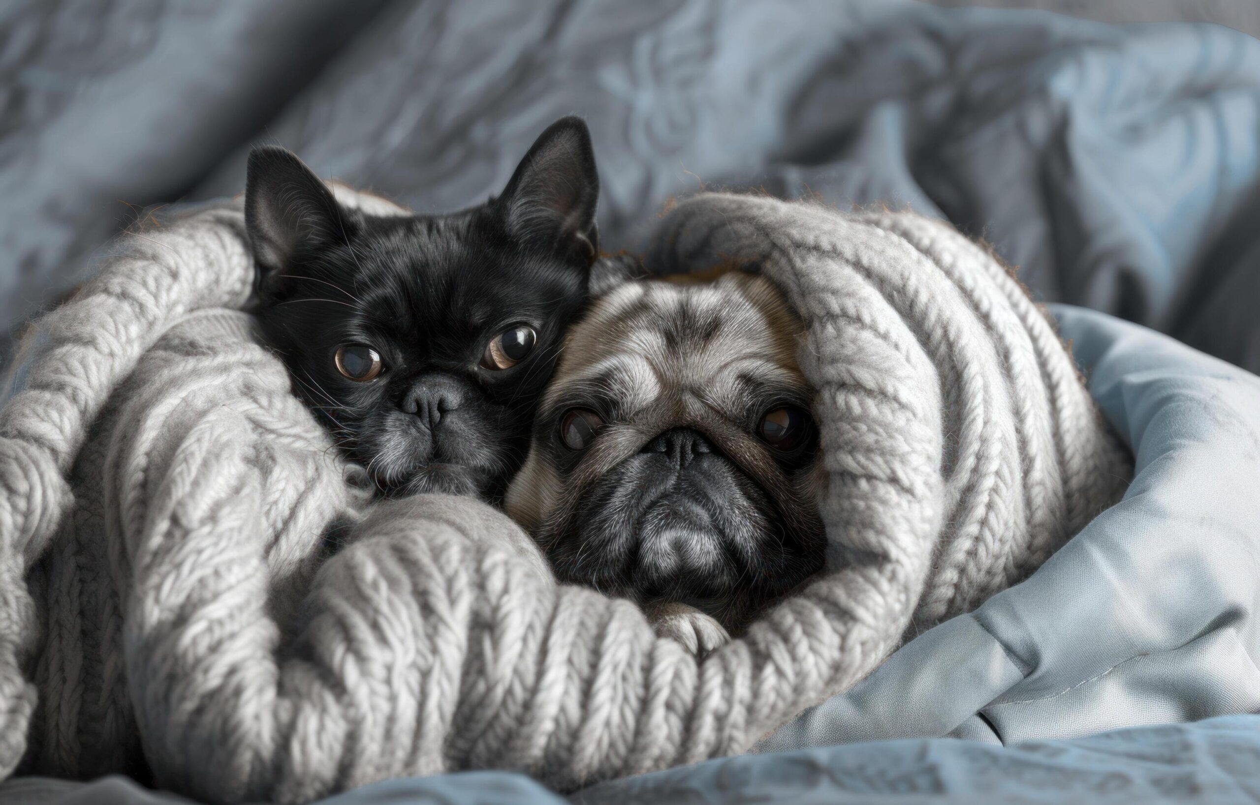Ai-generated-a-pug-dog-in-a-pillow-with-a-cat-on-it-free-photo