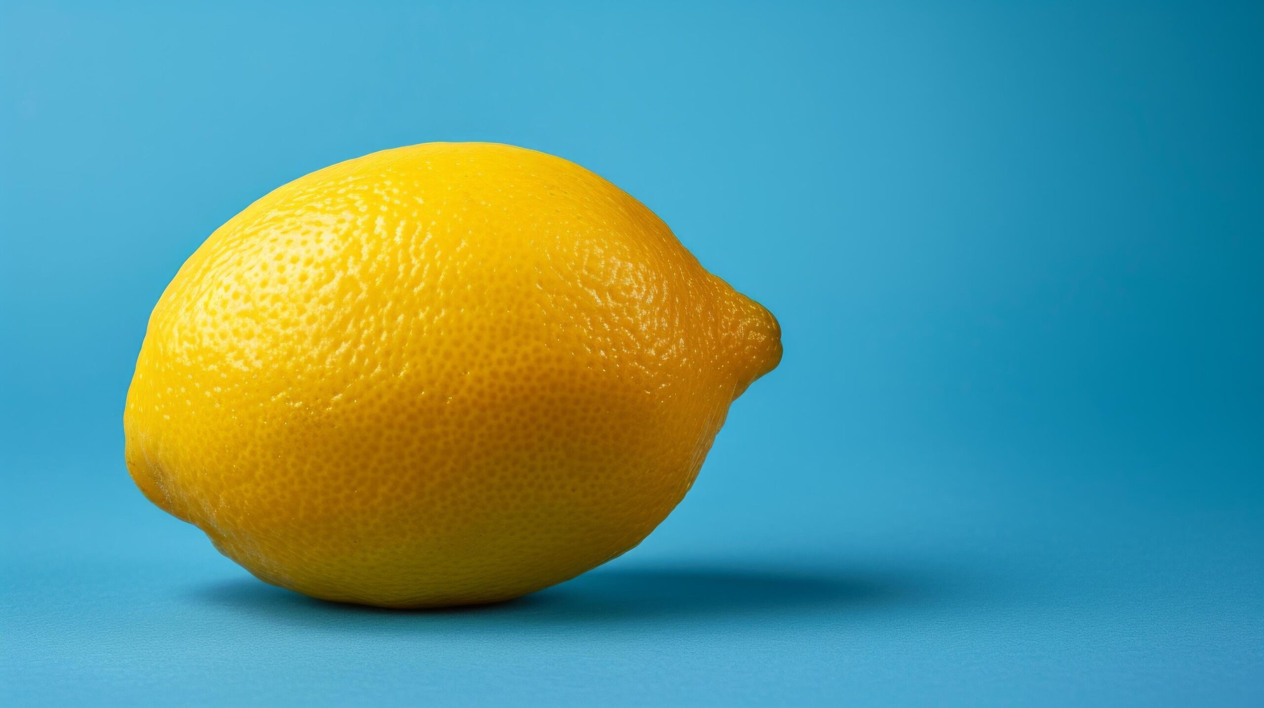 Ai-generated-a-single-yellow-lemon-contrasting-against-a-background-of-varying-shades-of-blue-free-photo