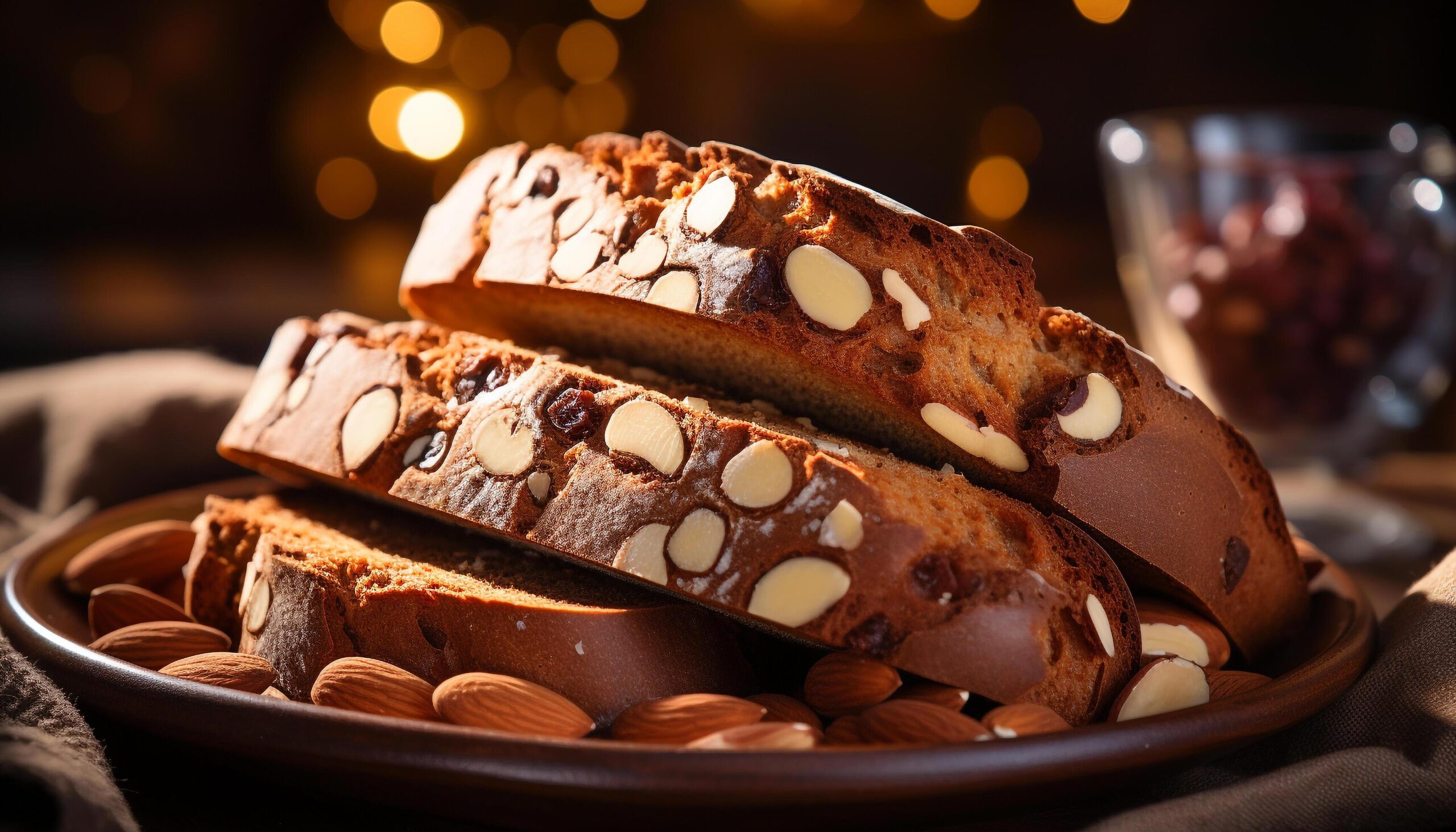 Ai-generated-a-stack-of-homemade-chocolate-almond-cookies-on-rustic-wood-generated-by-ai-free-photo