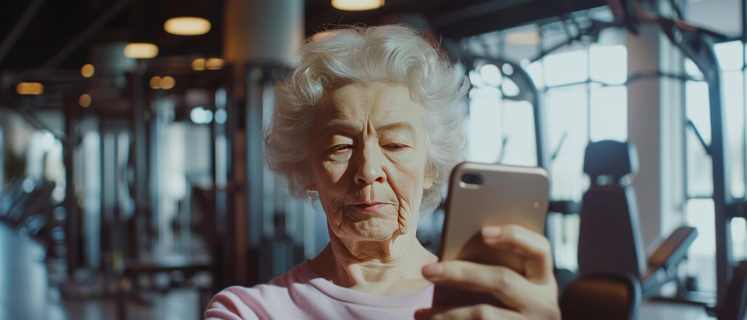 Ai-generated-a-woman-is-holding-her-cell-phone-in-a-gym-free-photo